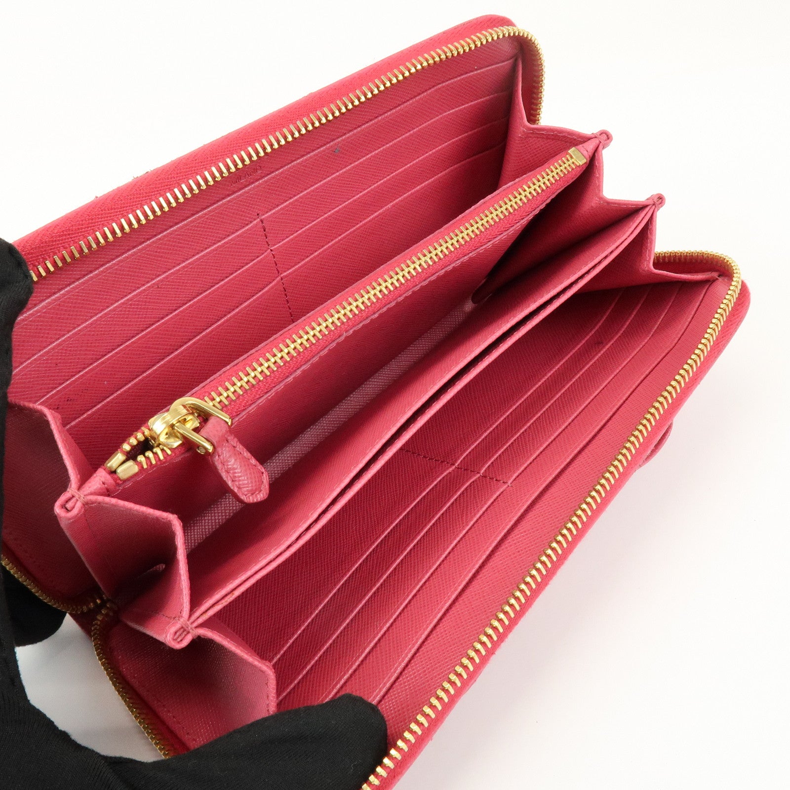 PRADA Saffiano Leather Round Zippy Wallet Pink Pink 1M0506