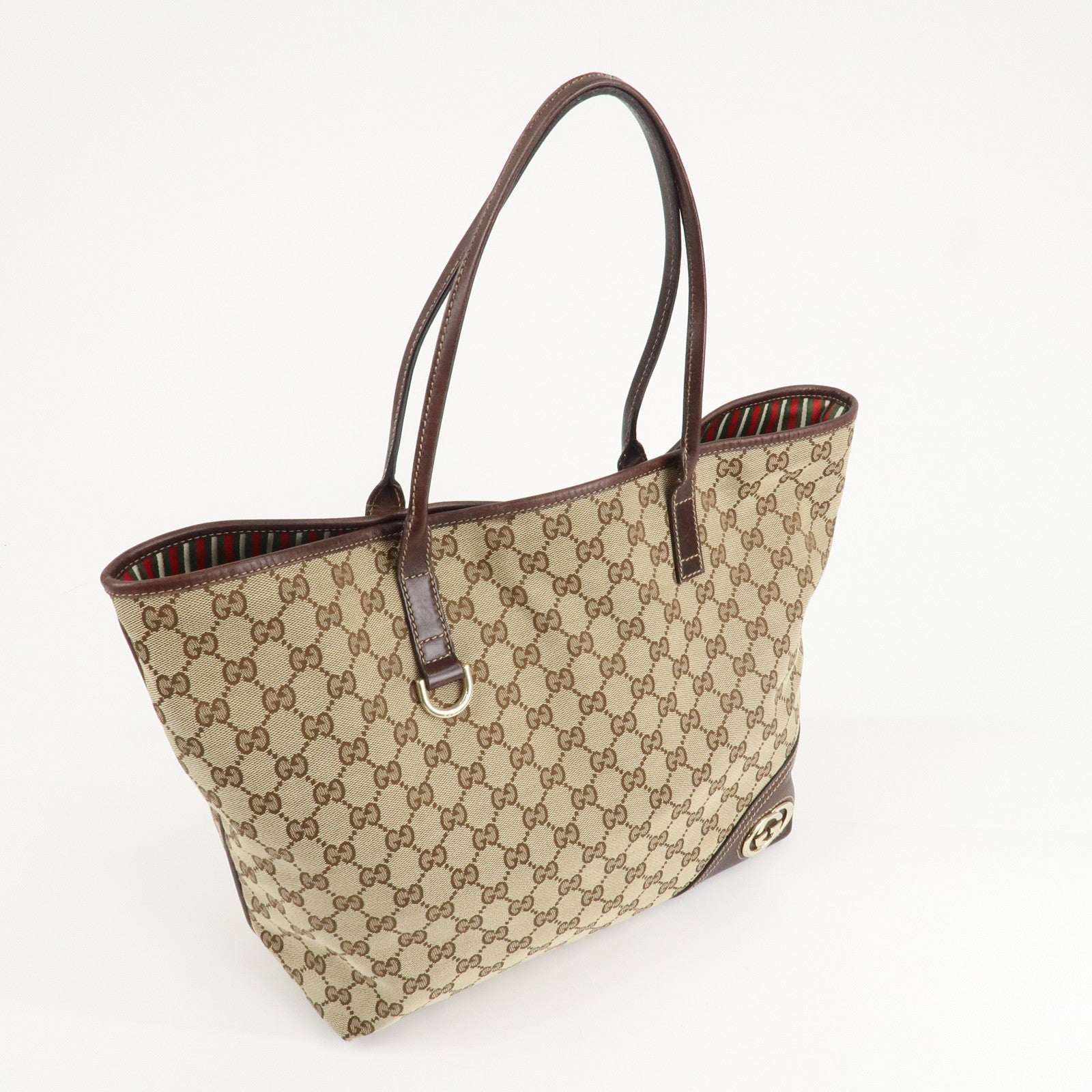 GUCCI Abbey Interlocking G GG Canvas Leather Tote Bag Brown 169945 Used