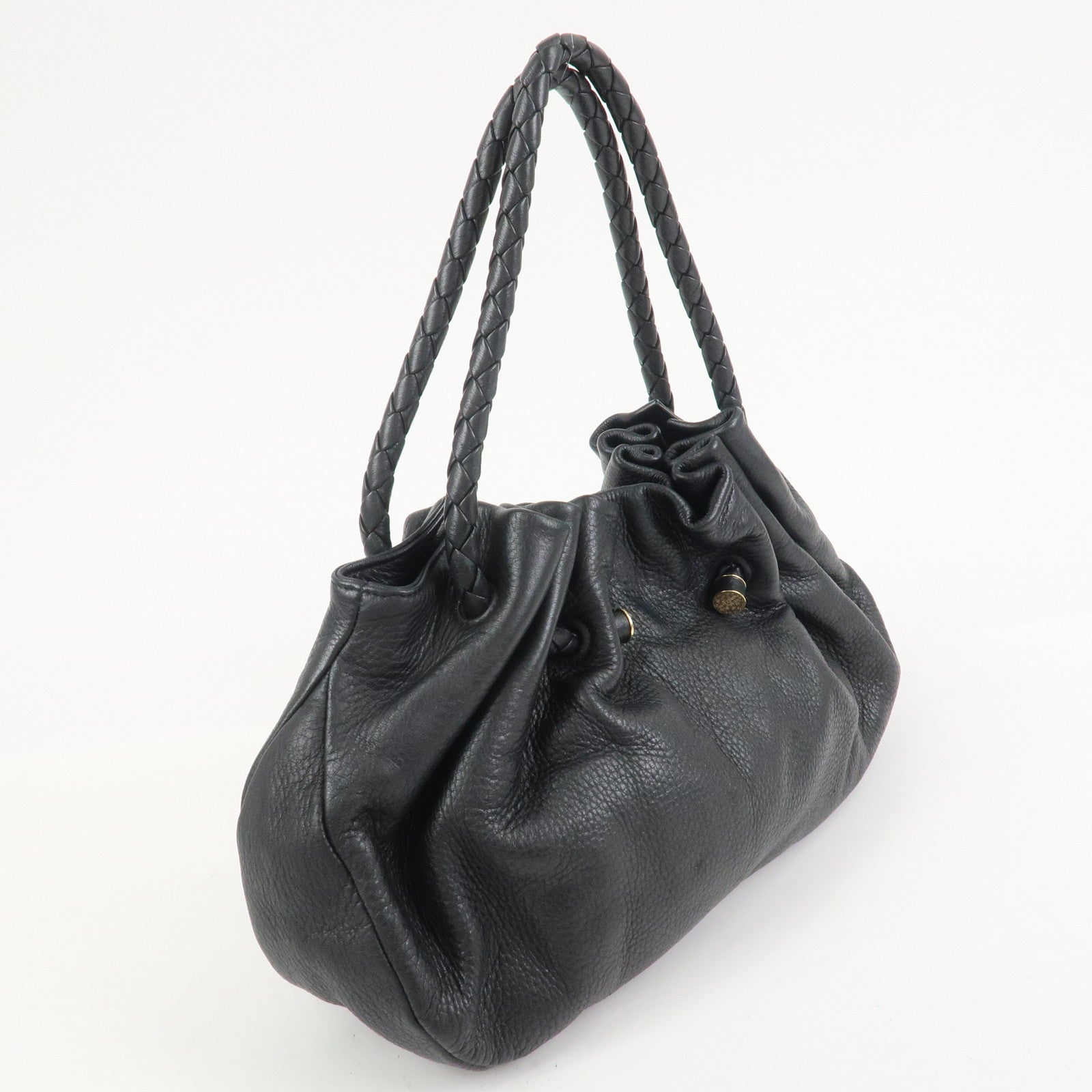 BOTTEGA VENETA Intrecciato Leather Hand Bag Shoulder Bag Black