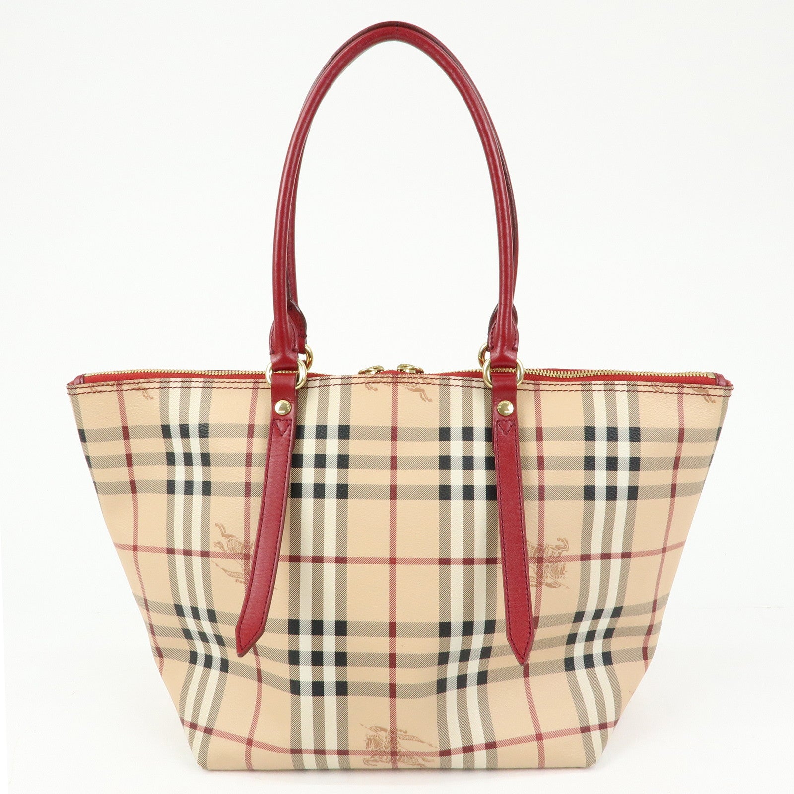 BURBERRY Nova Plaid PVC Leather Tote Bag Hand Bag Beige Red