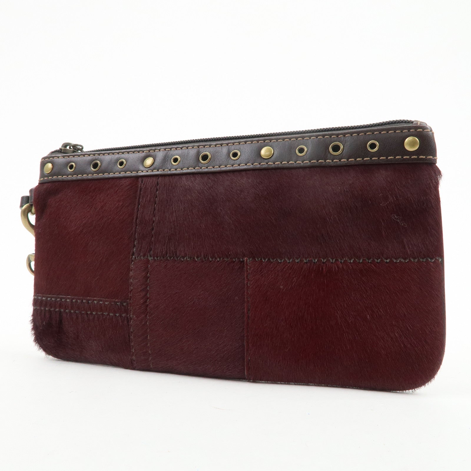 COACH Unborn Calf Leather Pouch Cosmetic Pouch Bordeaux Brown