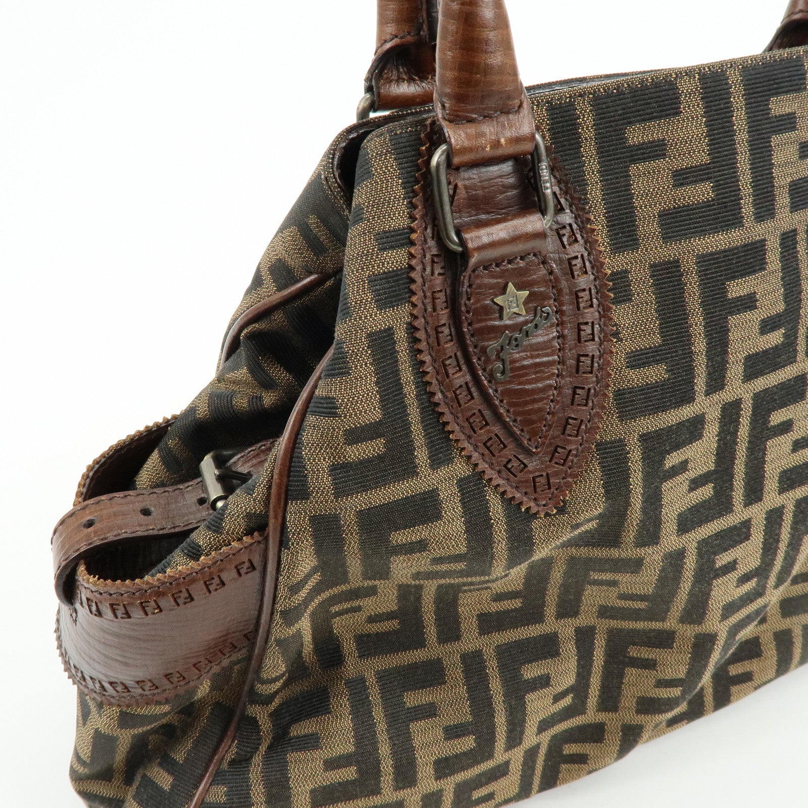 FENDI Zucca Ethnico Canvas Leather Tote Bag Shoulder Bag 8BN162