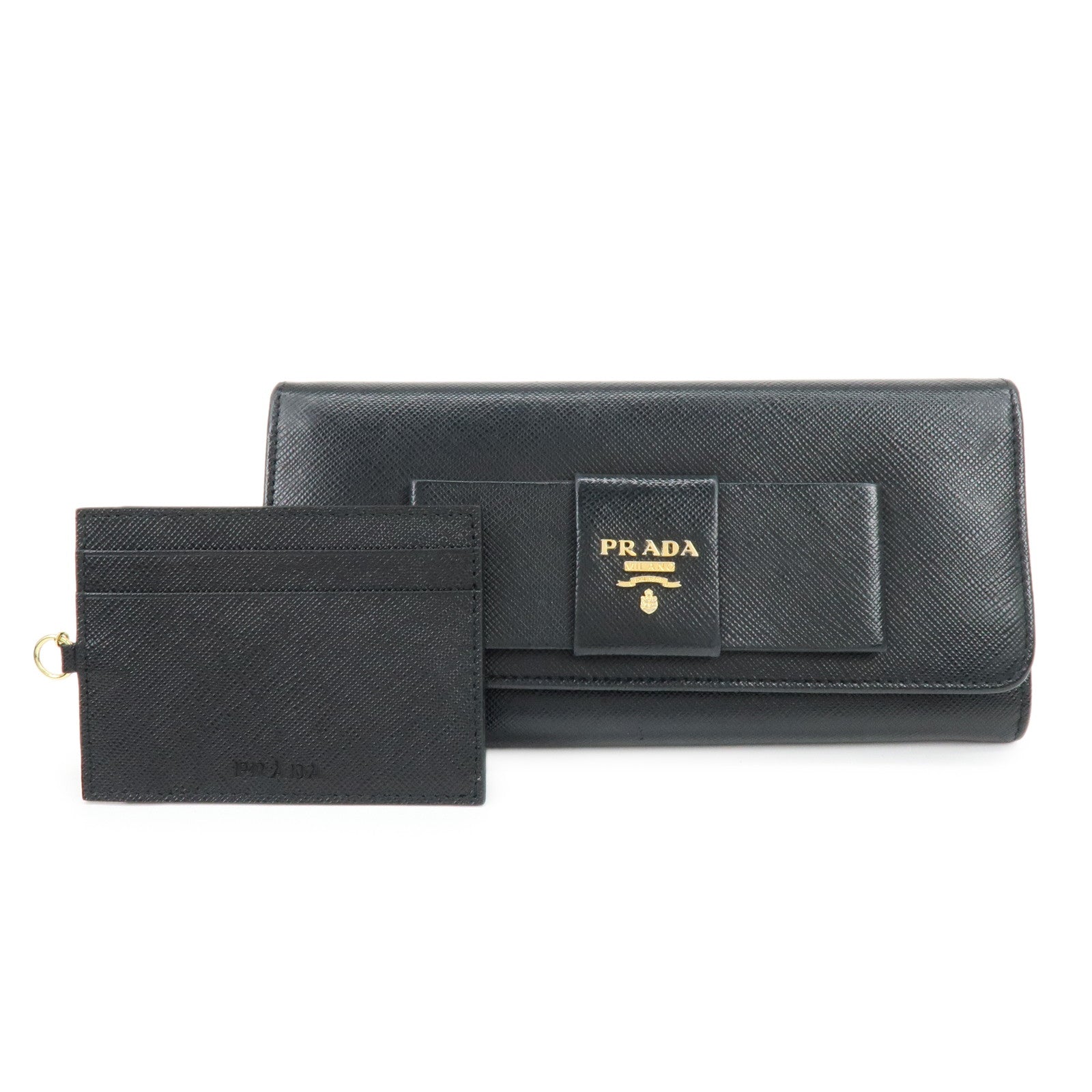 PRADA Saffiano Leather Ribbon Long Wallet Black