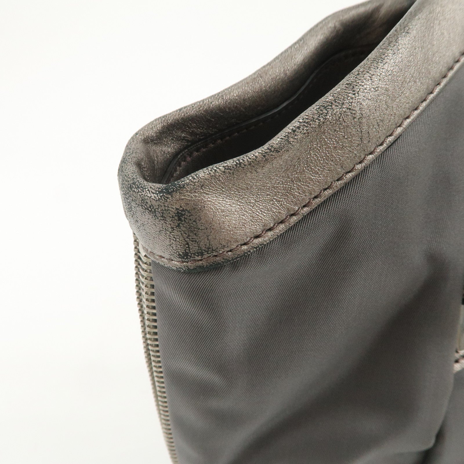 PRADA Logo Nylon Leather Tote Bag Shoulder Bag Gray BR4007
