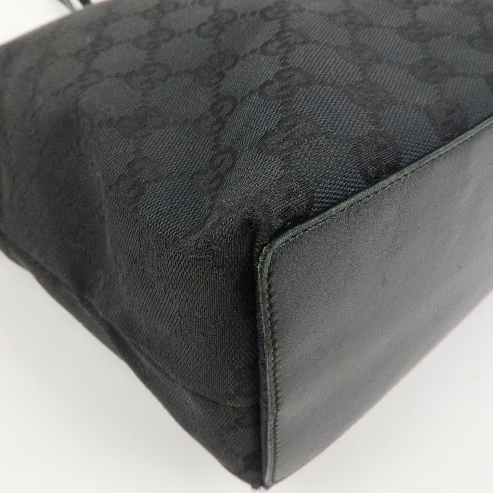 GUCCI GG Canvas Leather Tote Bag Hand Bag Black 002・1098