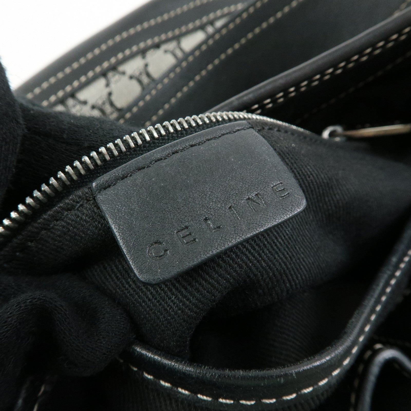 CELINE Macadam Canvas Leather Shoulder Bag Hand Bag Black