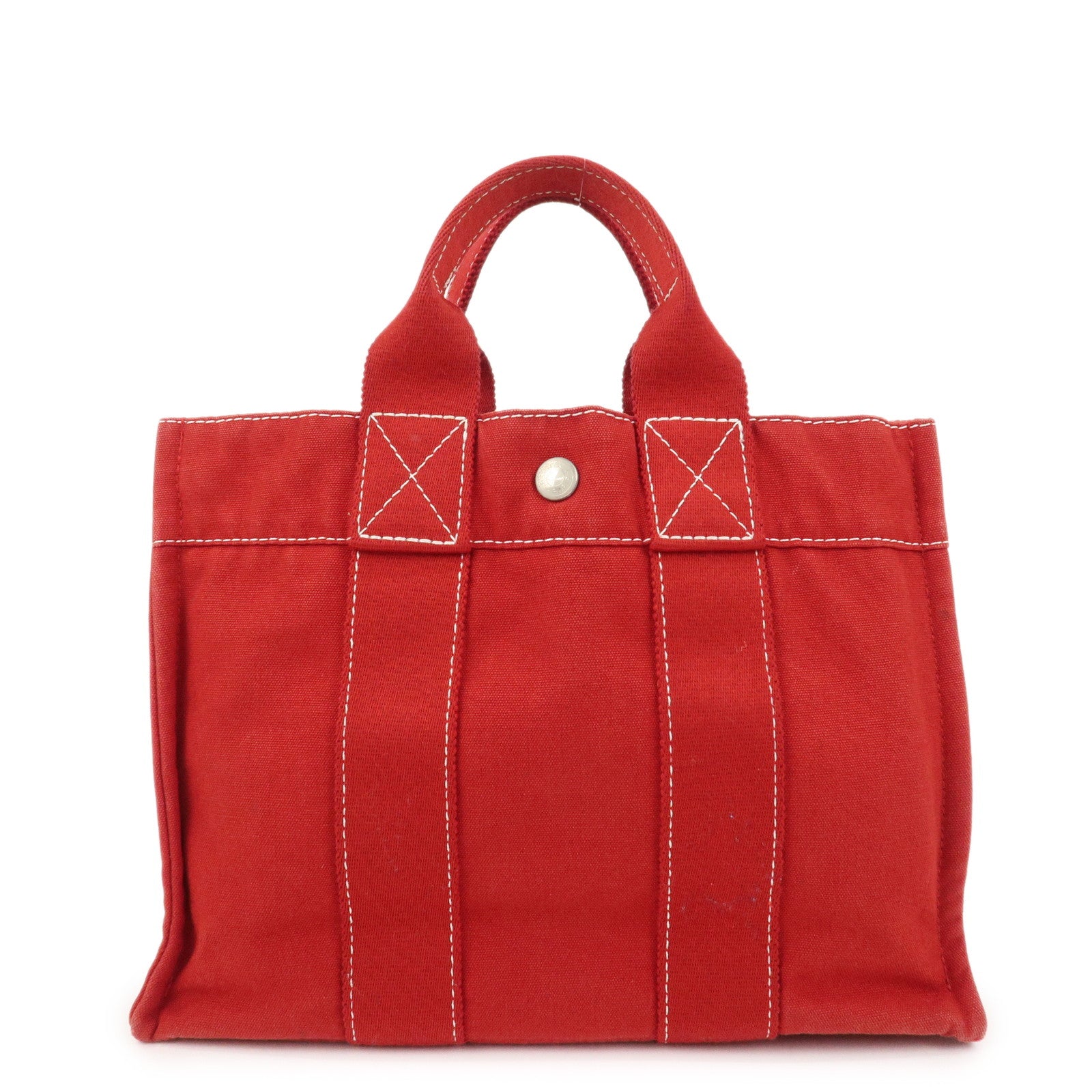 HERMES Deauville PM Canvas Tote Bag Hand Bag Red