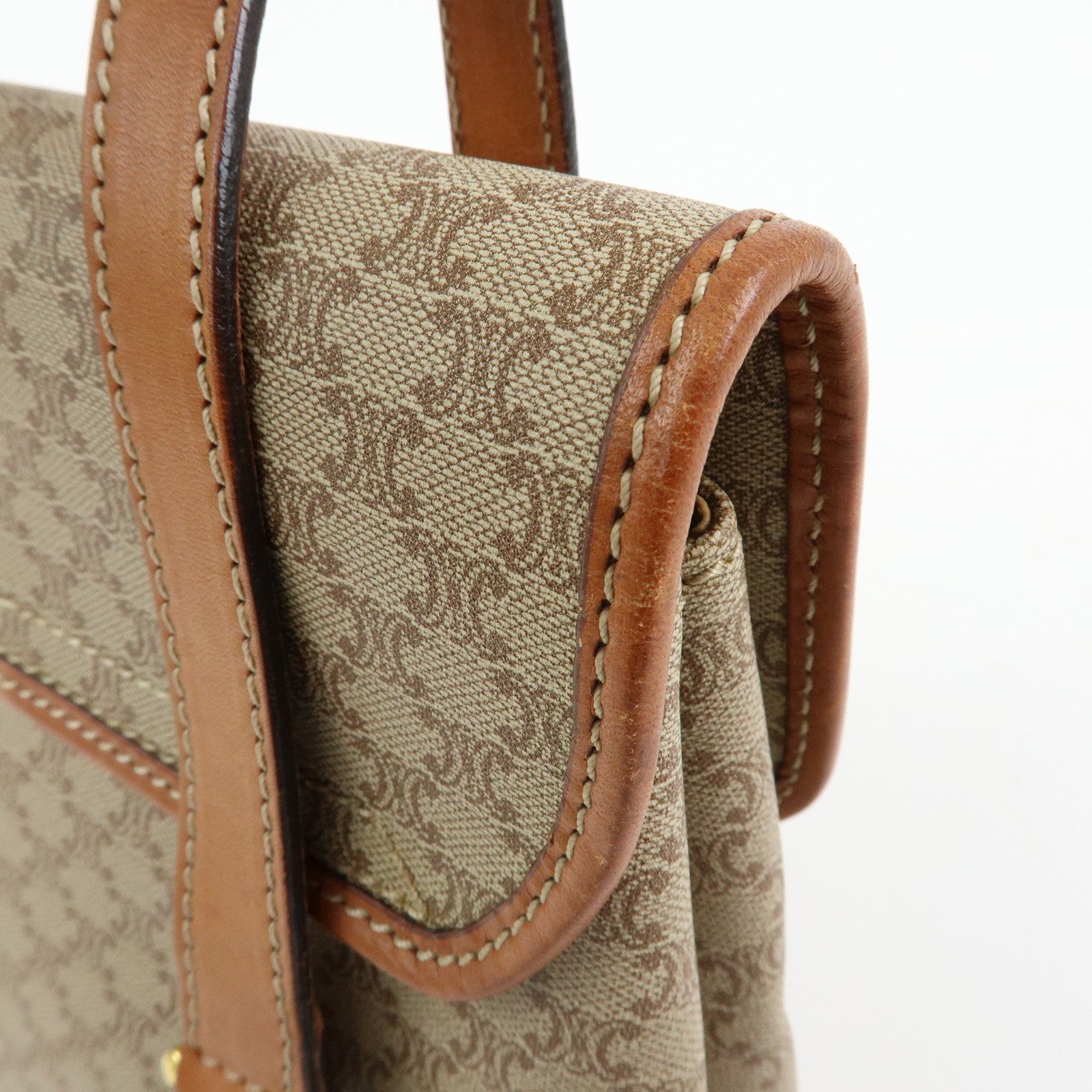 CELINE Logo Macadam PVC Leather Hand Bag Shoulder Bag Beige Brown