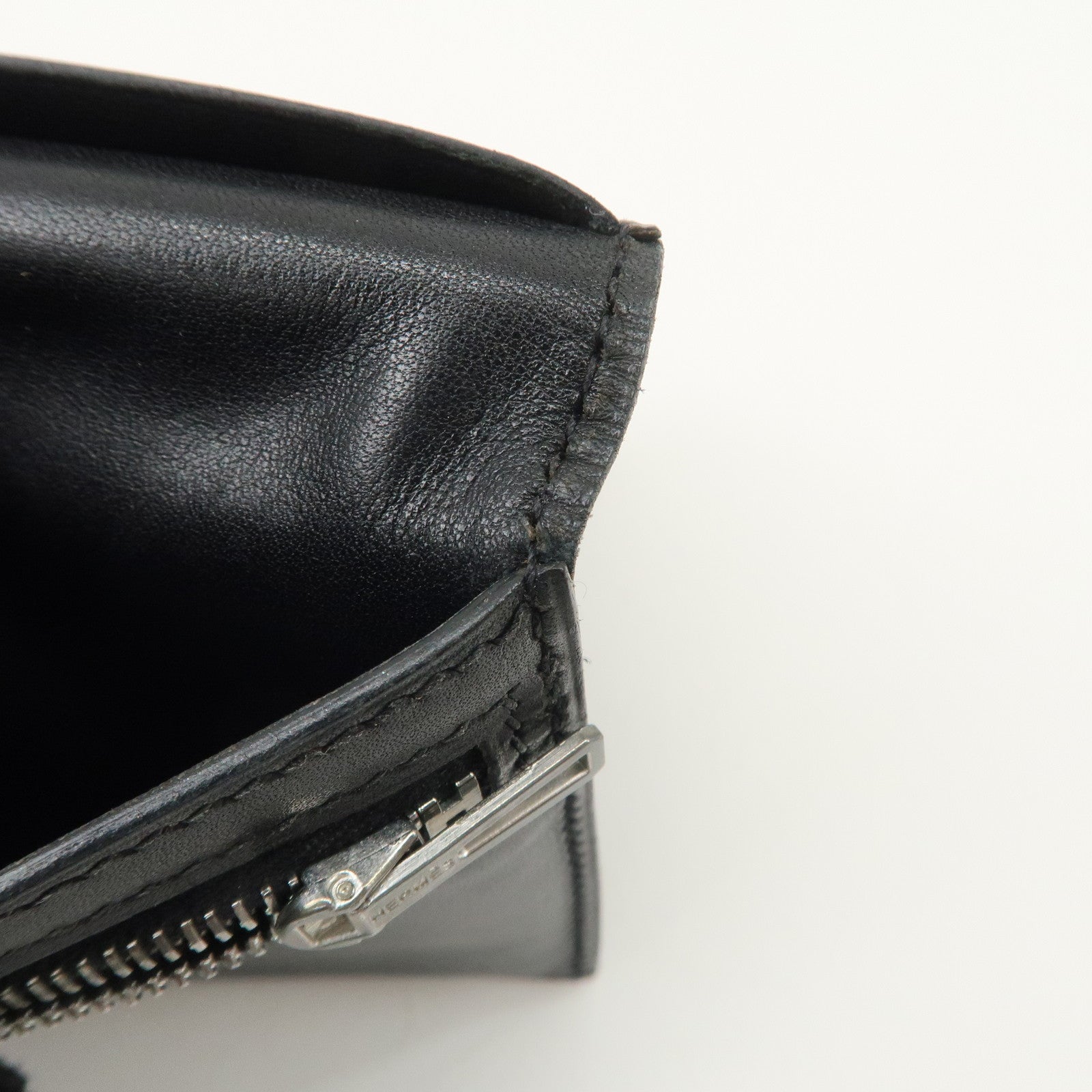 HERMES Box Calf Leather Beant Classic Long Wallet Black