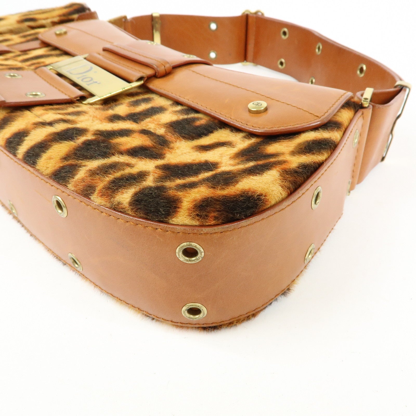 Christian Dior Street Chic Unborn Calf Leather Hand Bag Leopard