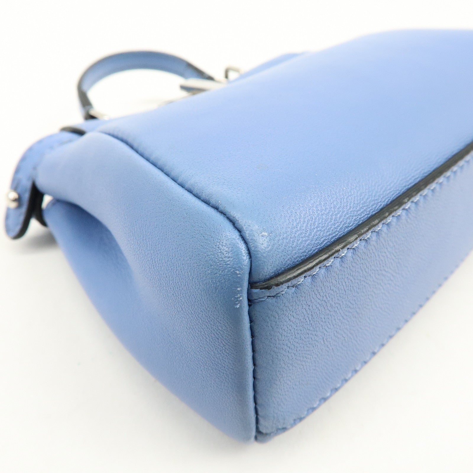 FENDI Micro Peekaboo Leather 2Way Bag Hand Shoulder Bag Blue 8M0355