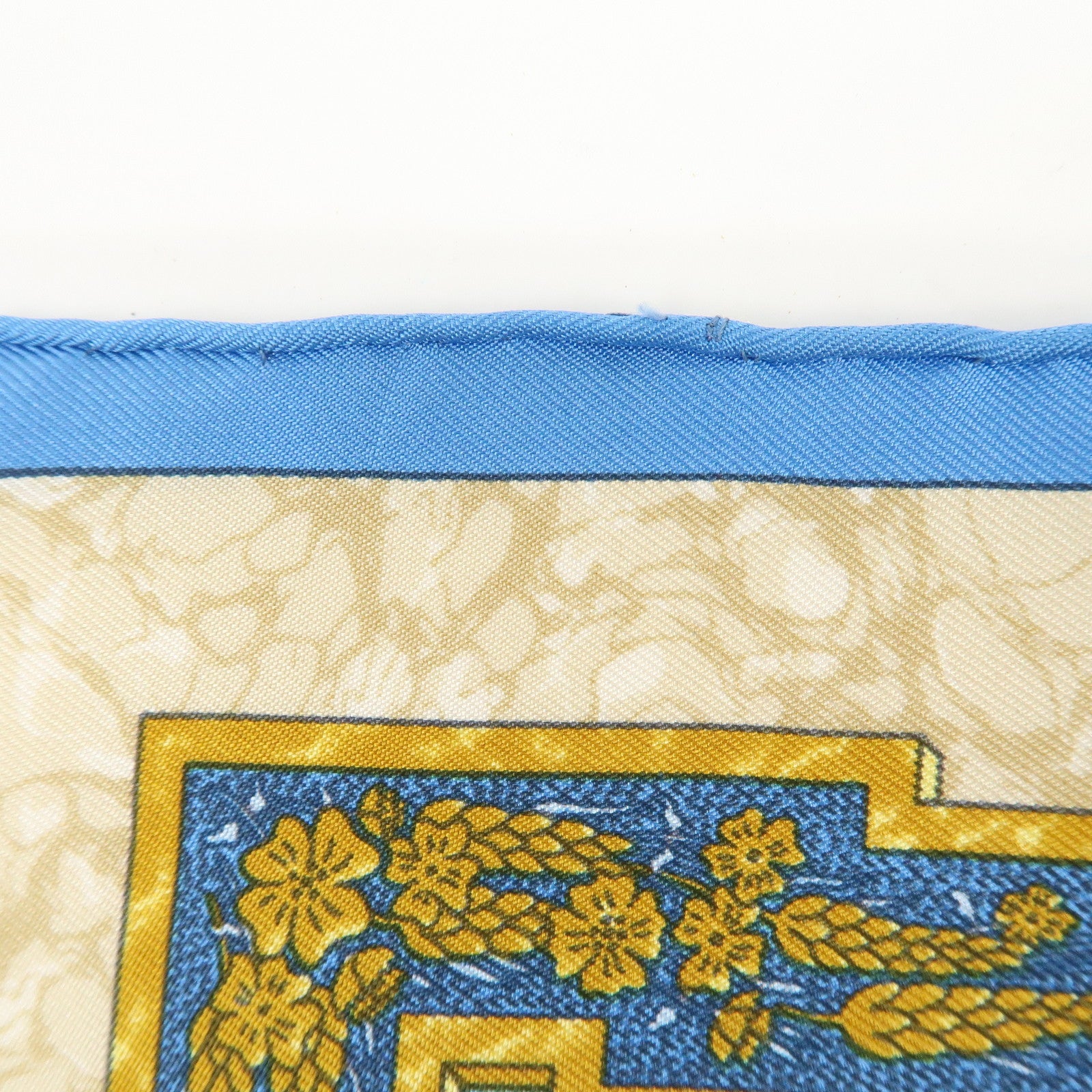 HERMES Petit Carre 40 Silk 100% GLORIA SOL Mini Scarf Beige Blue