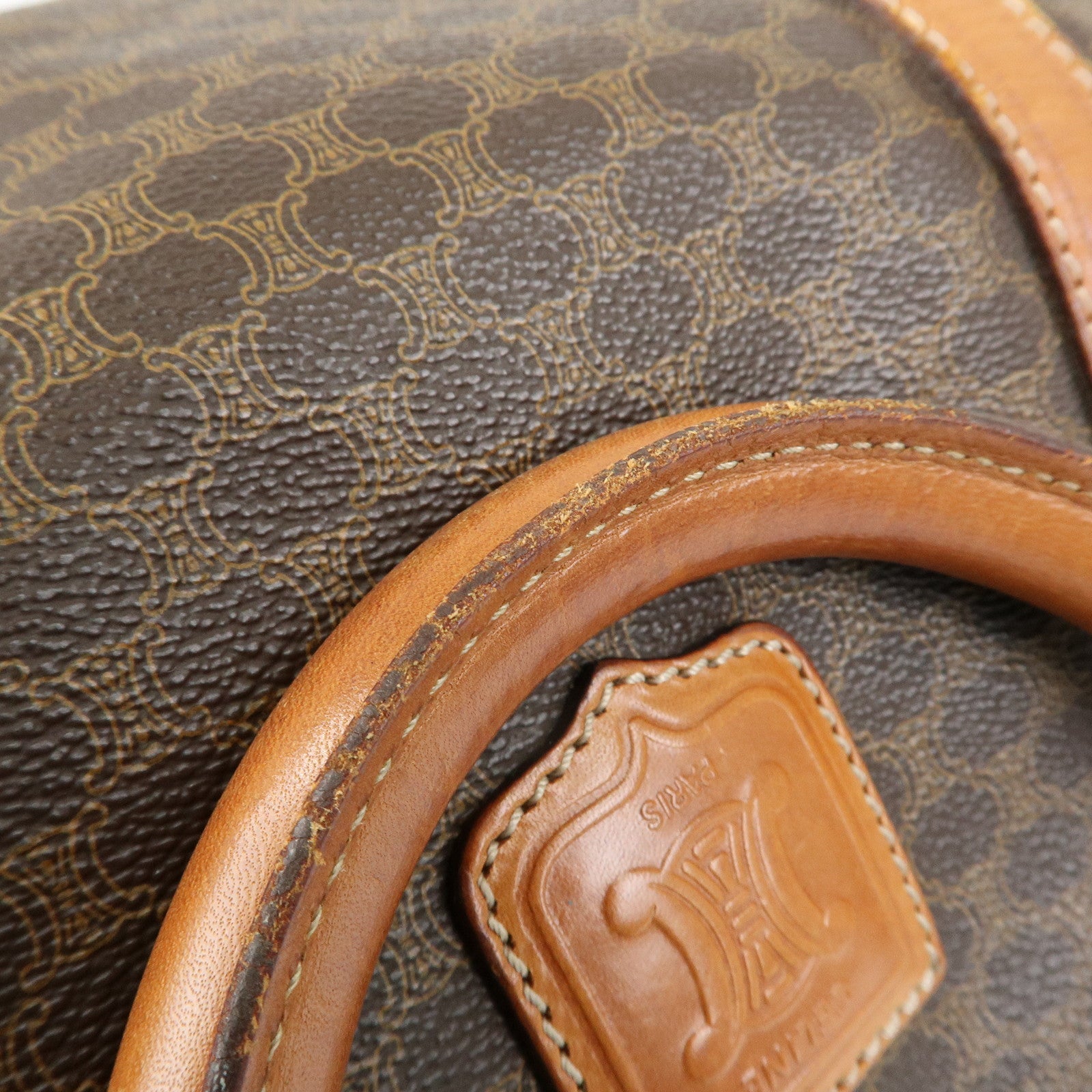 CELINE Macadam PVC Leather Boston Bag Hand Bag Brown