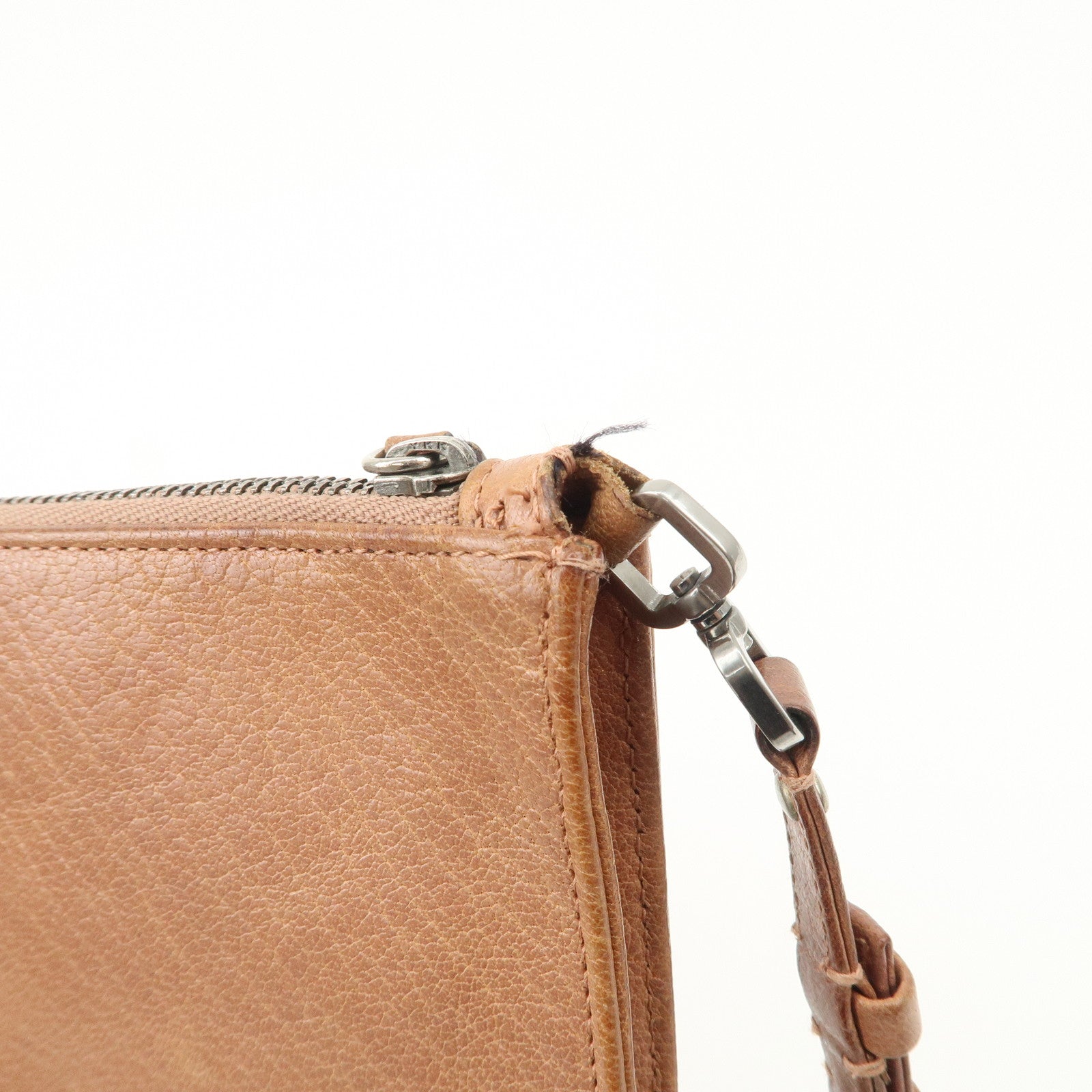 PRADA Triangle Logo Leather Shoulder Bag Hand Bag Brown Used