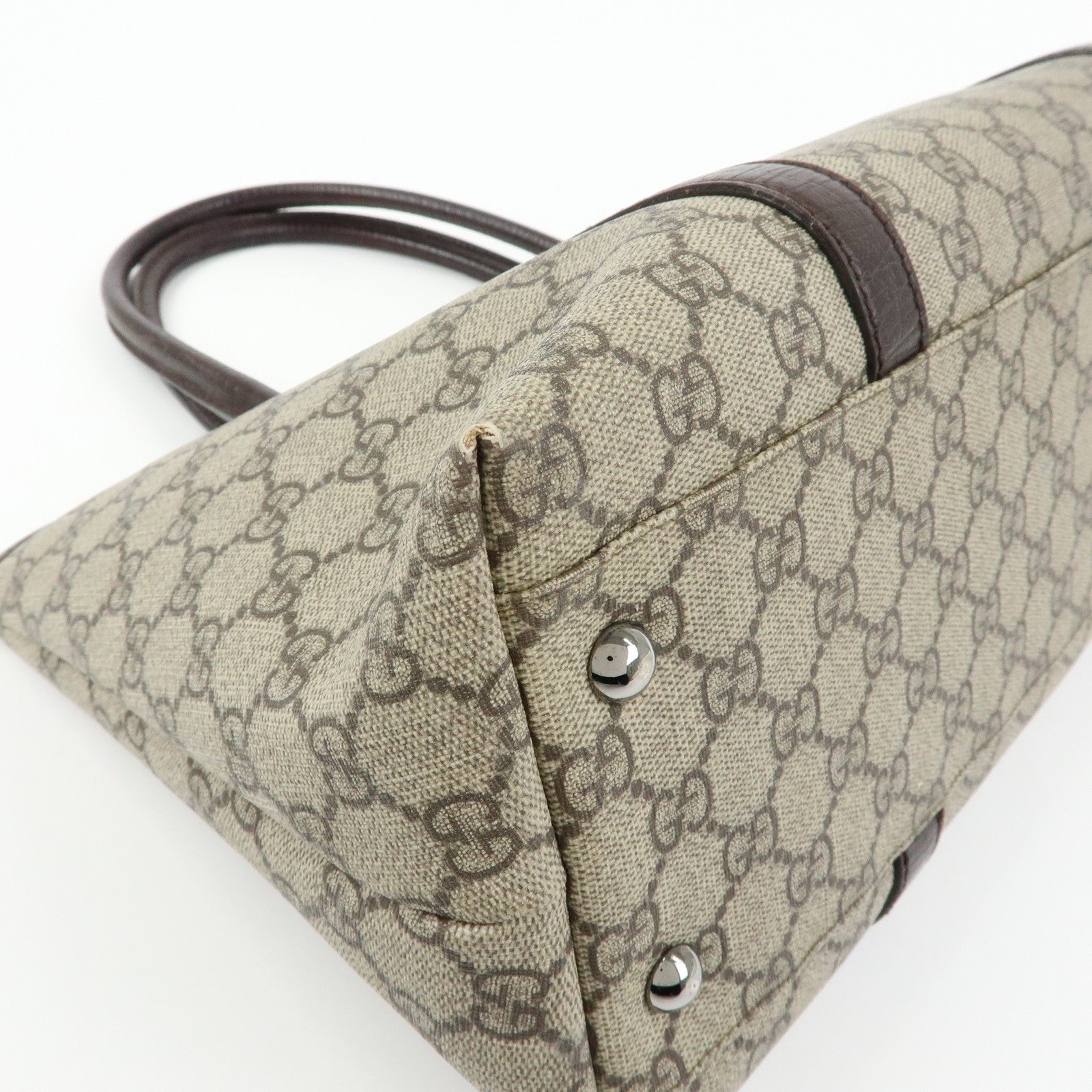 GUCCI GG Supreme Leather Tote Bag Shoulder Bag Beige Brown 114595