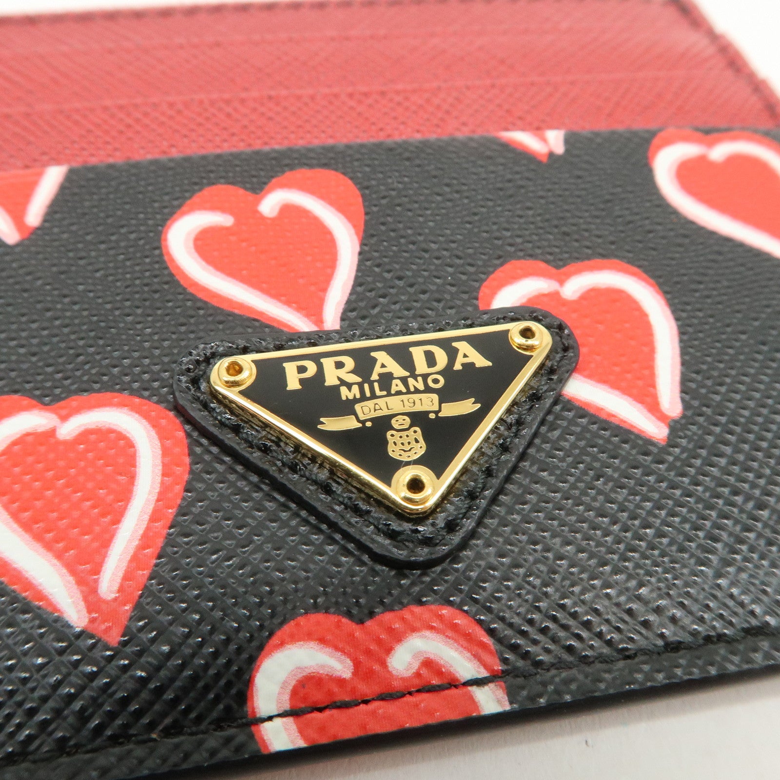 PRADA Triangle Logo Saffiano Leather Card Case Black Red 1MC025