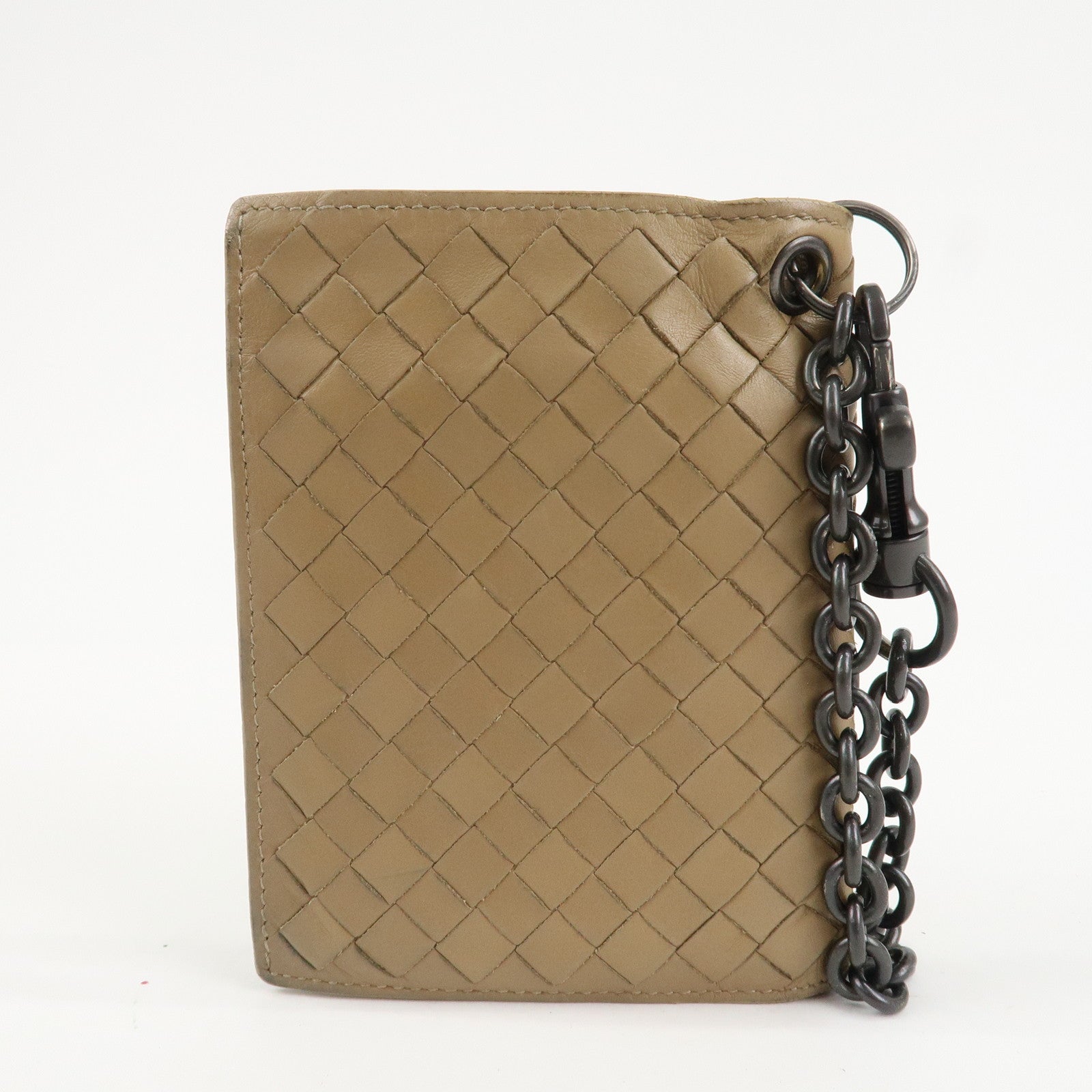 BOTTEGA VENETA Intrecciato Leather Chain Wallet Mini Wallet Beige Used