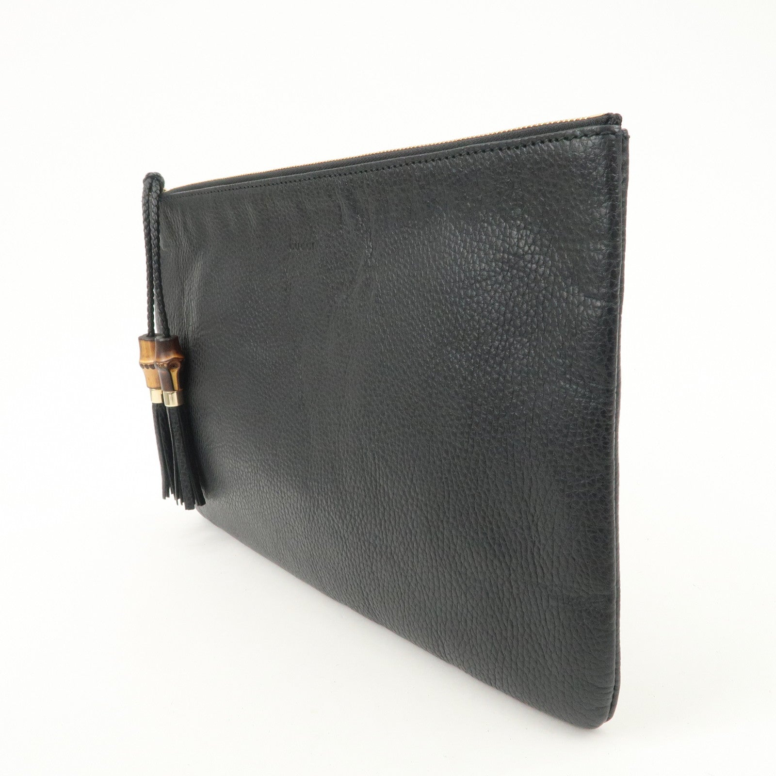 GUCCI Bamboo Leather Clutch Bag Second Bag Black 449653 Used