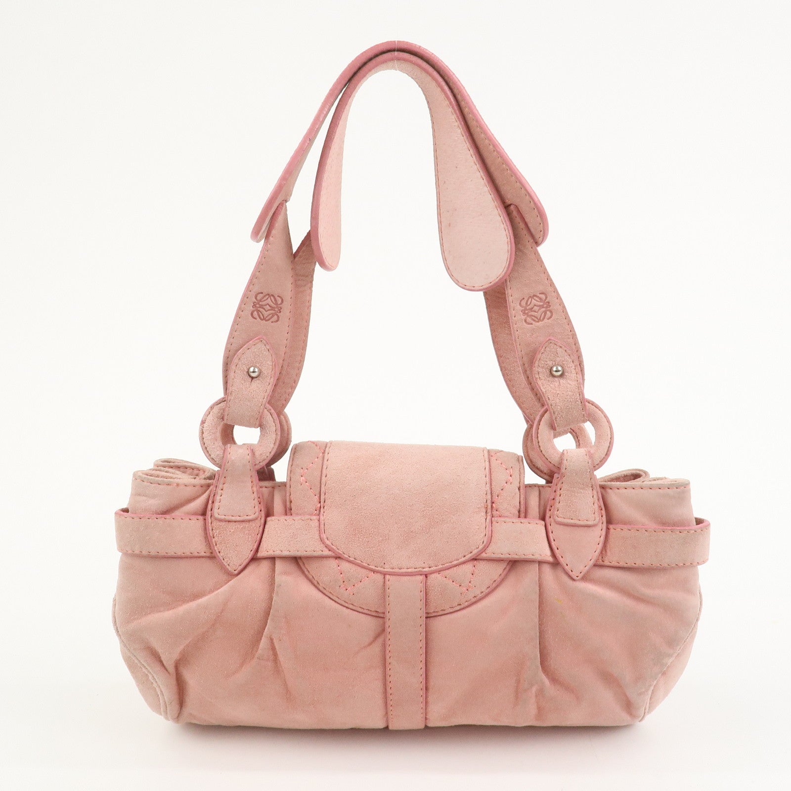LOEWE Anagram Suede Shoulder Bag Hand Bag Pink