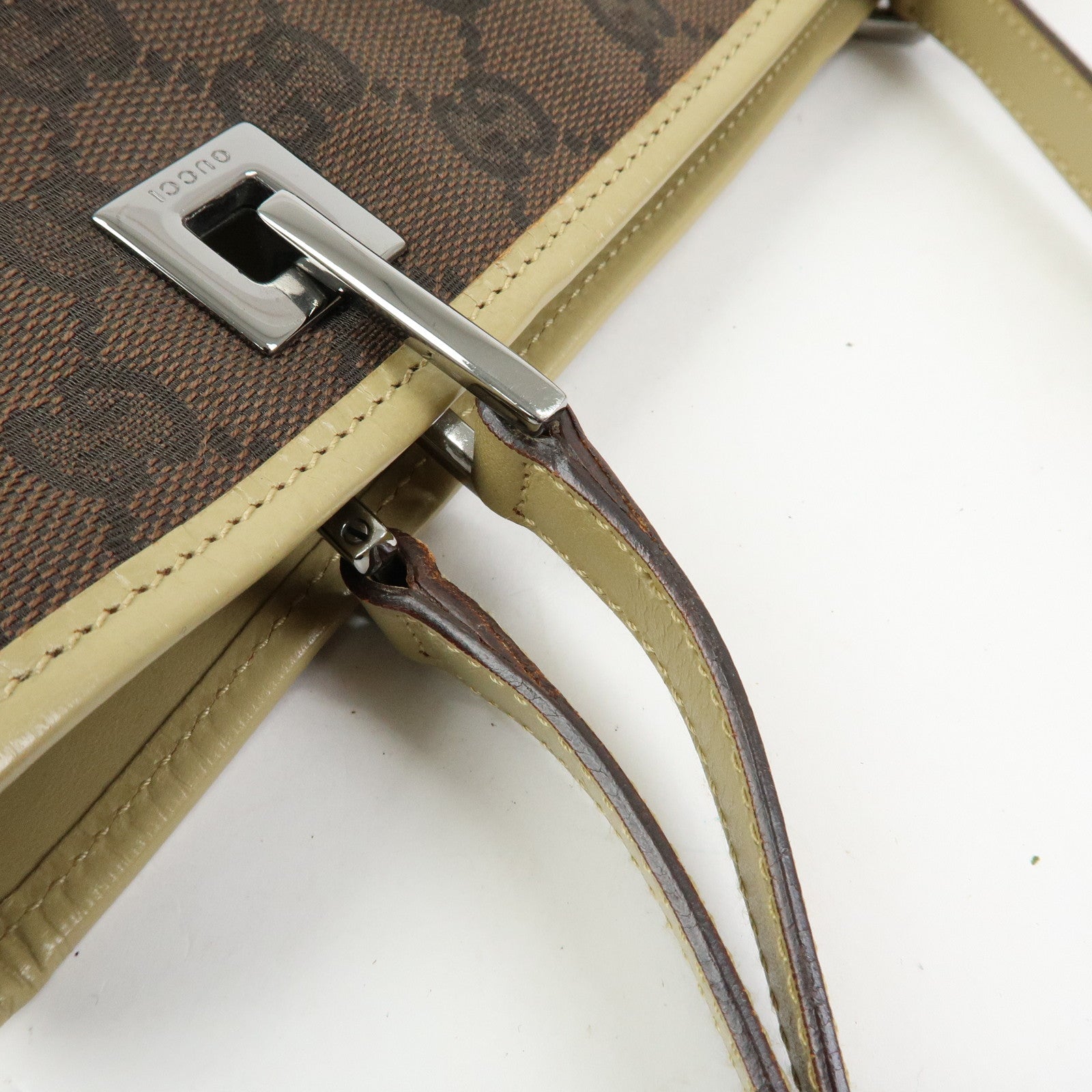 GUCCI GG Canvas Leather Tote Bag Shoulder Bag Brown Beige 31244