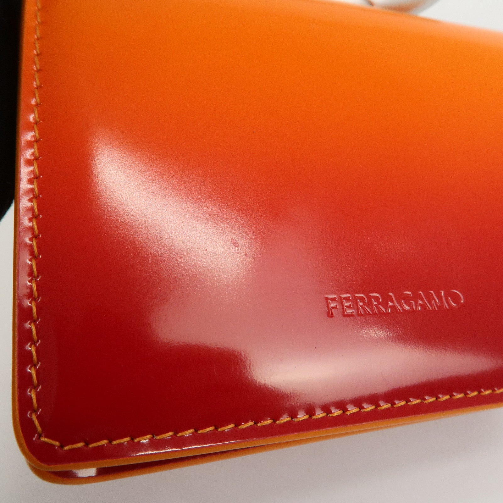 Ferragamo Patent Leather Hand Bag Orange