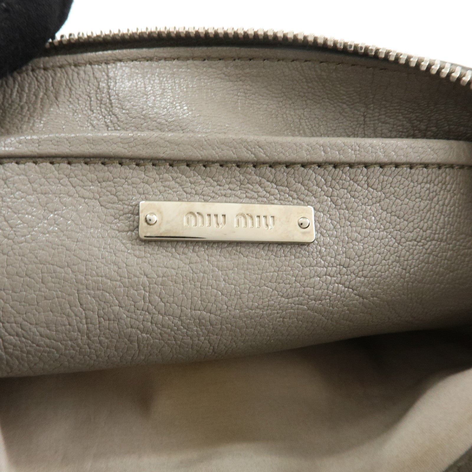 MIU MIU MADRAS Leather Shoulder Bag Crossbody Bag Gray RP0369
