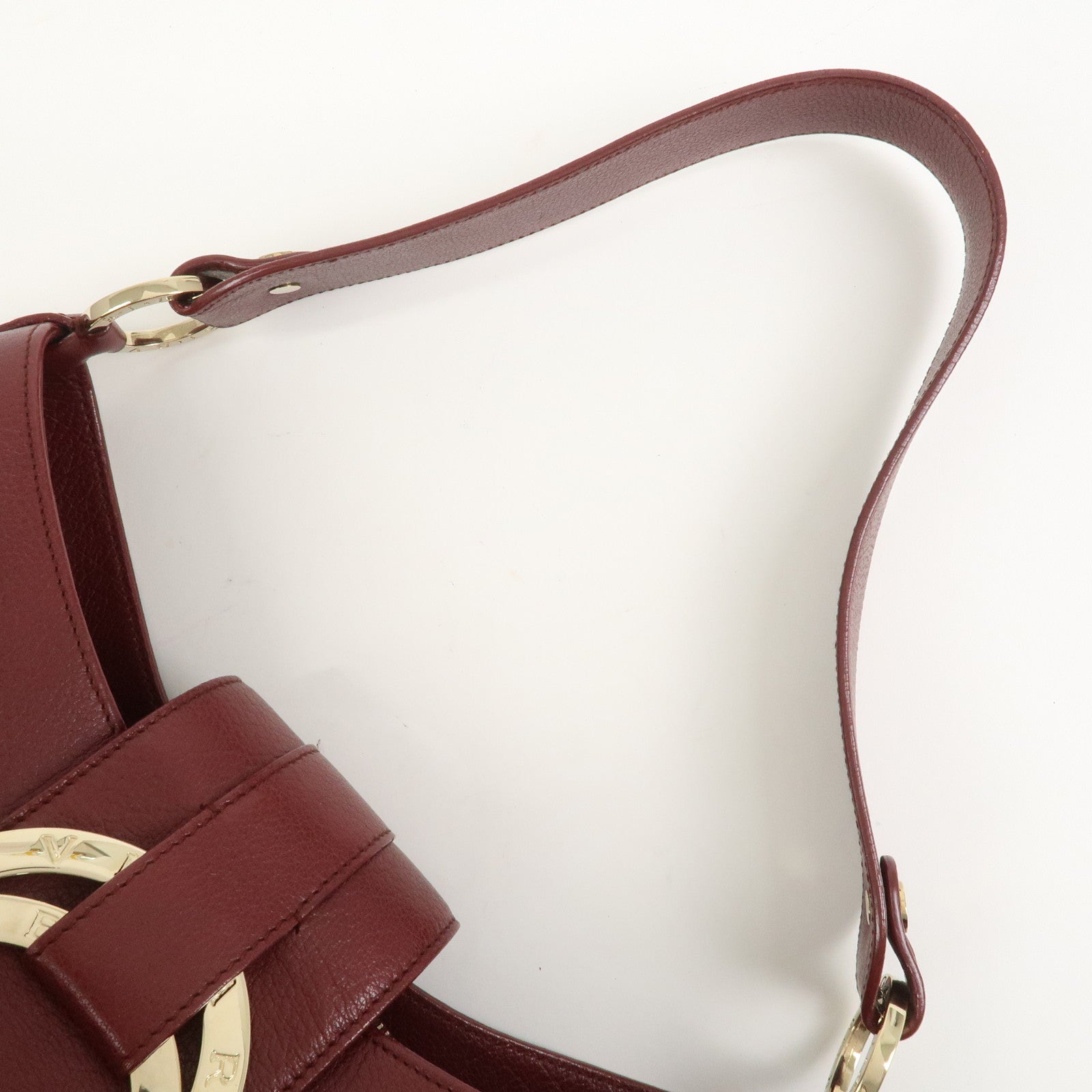 BVLGARI Chandra Leather Shoulder Bag Hand Bag Bordeaux