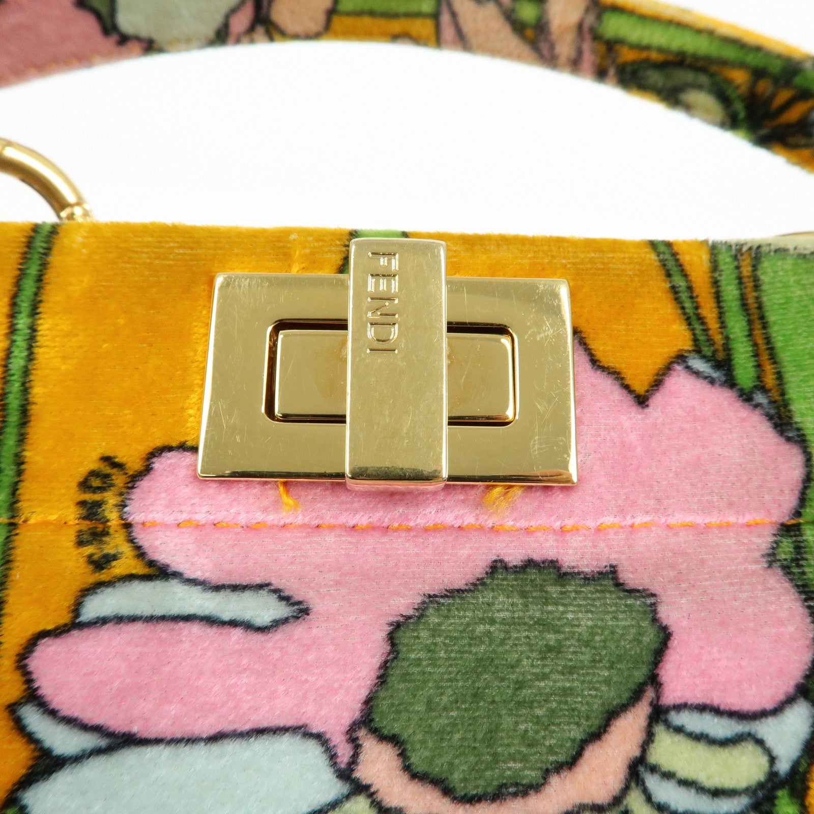FENDI Peekaboo Mini Velour 2Way Hand Bag Flower Motif Orange 8BN244