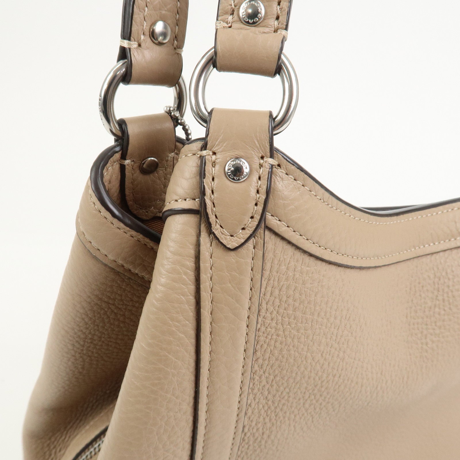 COACH Logo Leather Shoulder Bag Hand Bag Beige