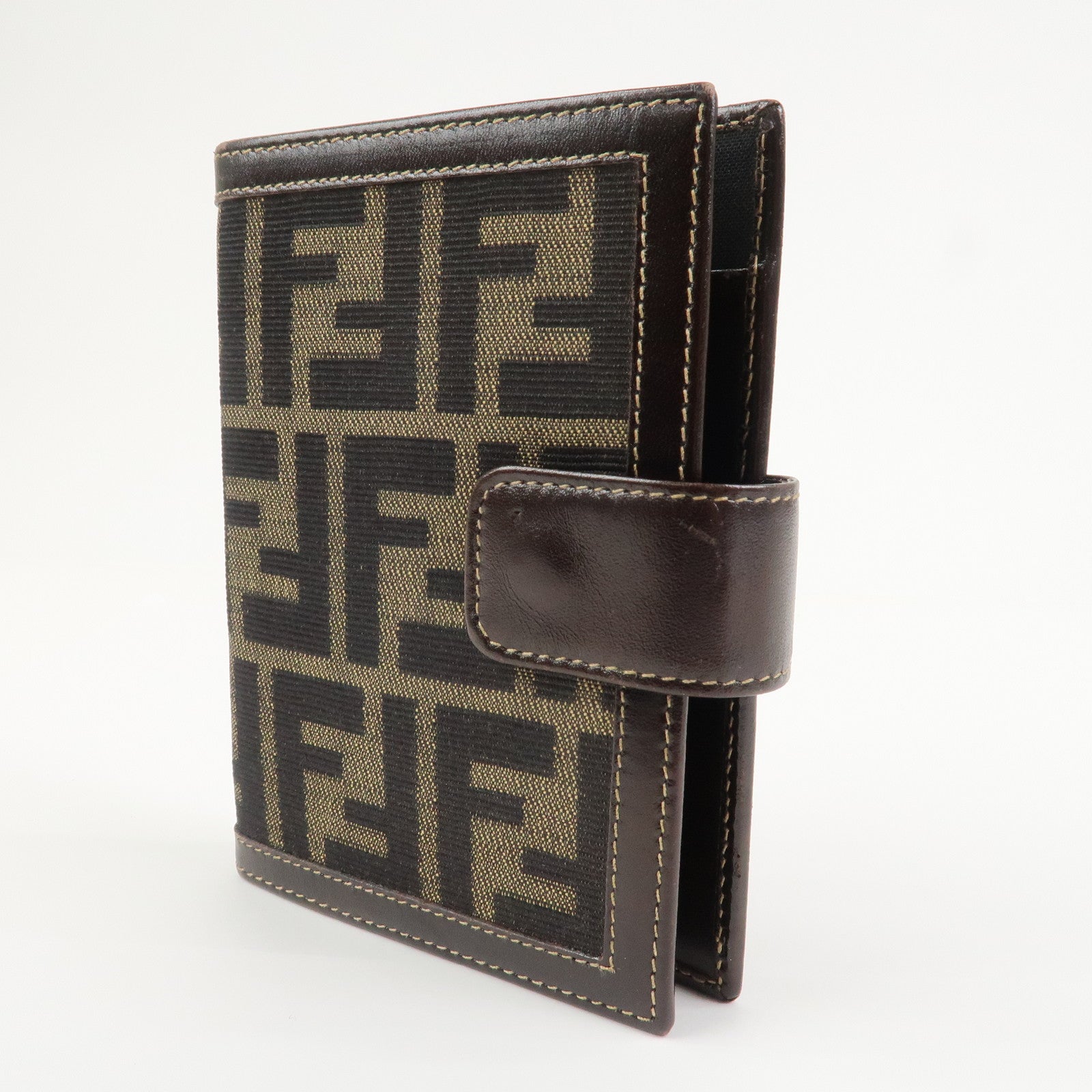 FENDI Zucca Canvas Leather Agenda Planner Cover Brown 30153
