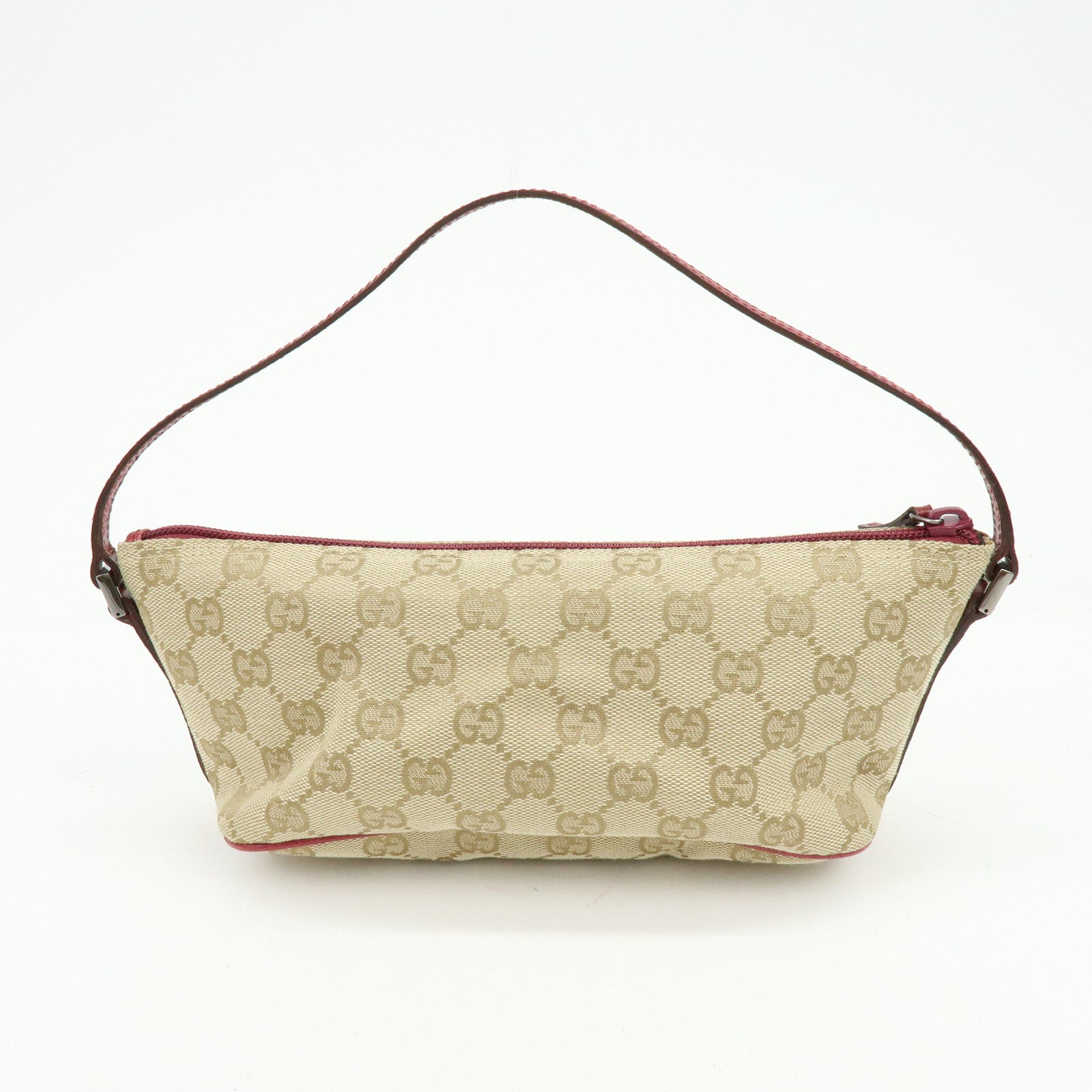 GUCCI Boat Bag GG Canvas Leather Hand Bag Beige Pink 07198