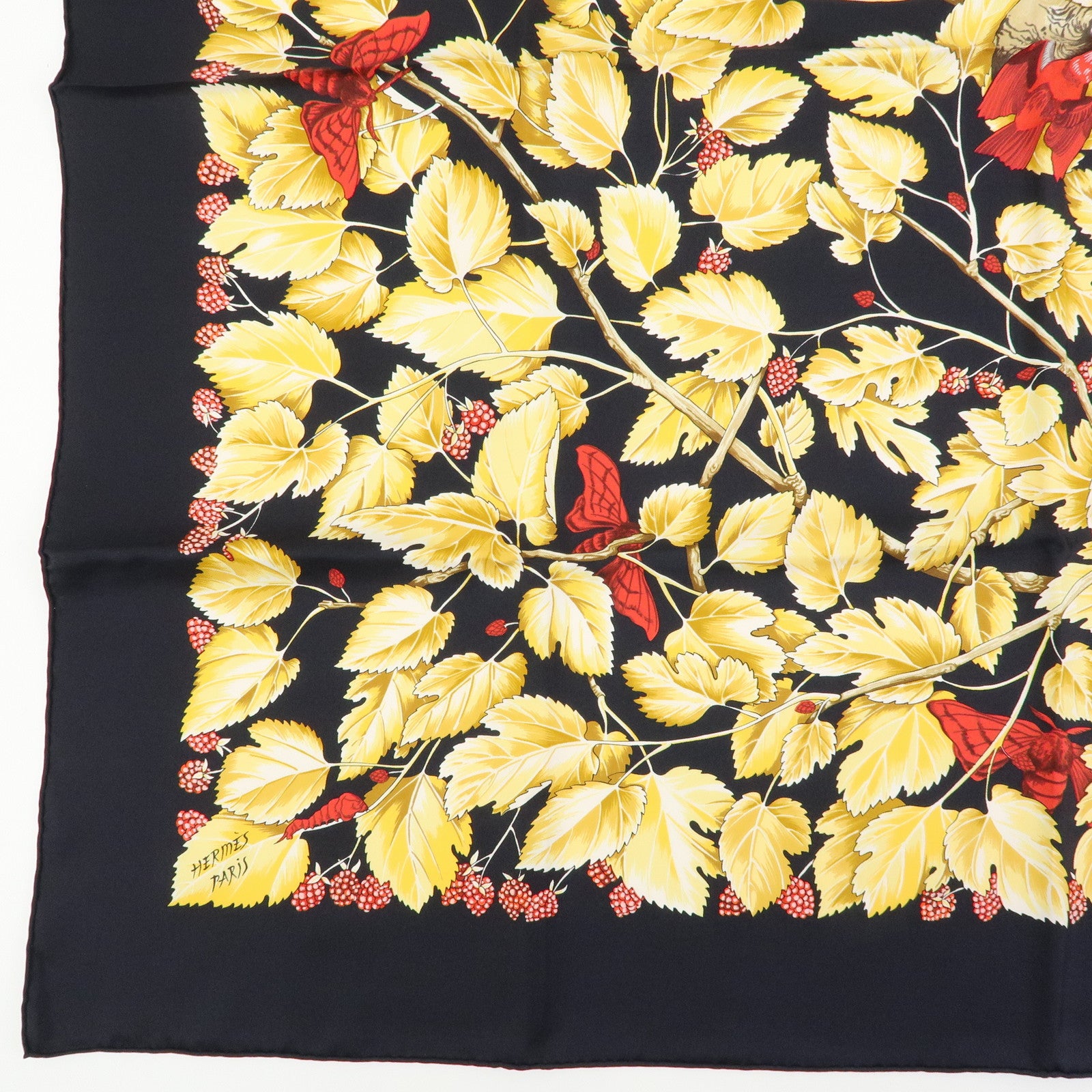 HERMES Carre 90 Silk 100% Scarf l'ARBRE de SOiE Black Light Brown