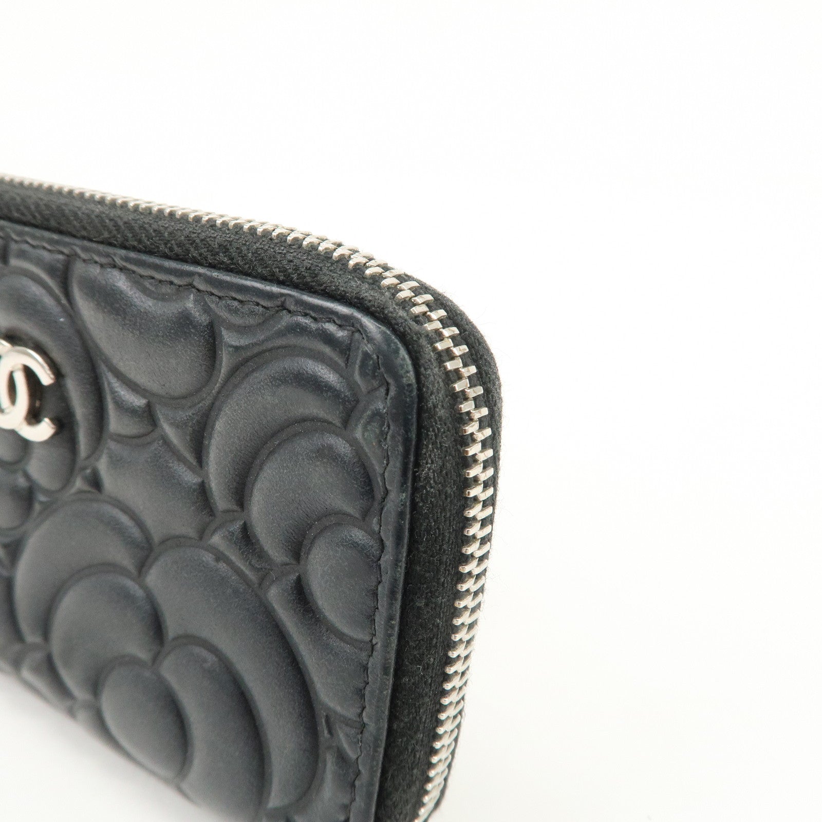 CHANEL Camellia Lamb Skin Coin Case Coin Purse Black