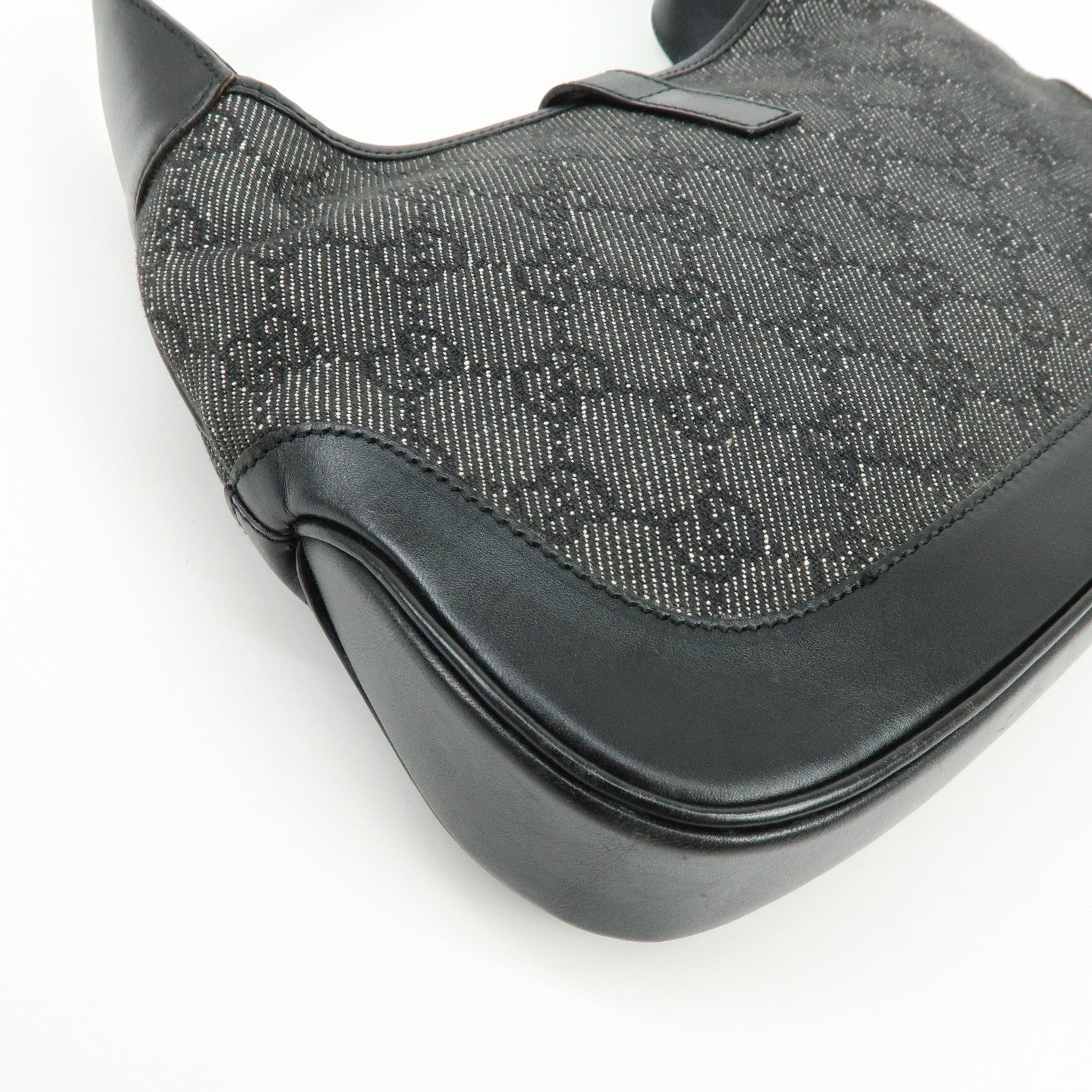 GUCCI Jackie GG Canvas Leather Shoulder Bag Hand Bag Black 01147
