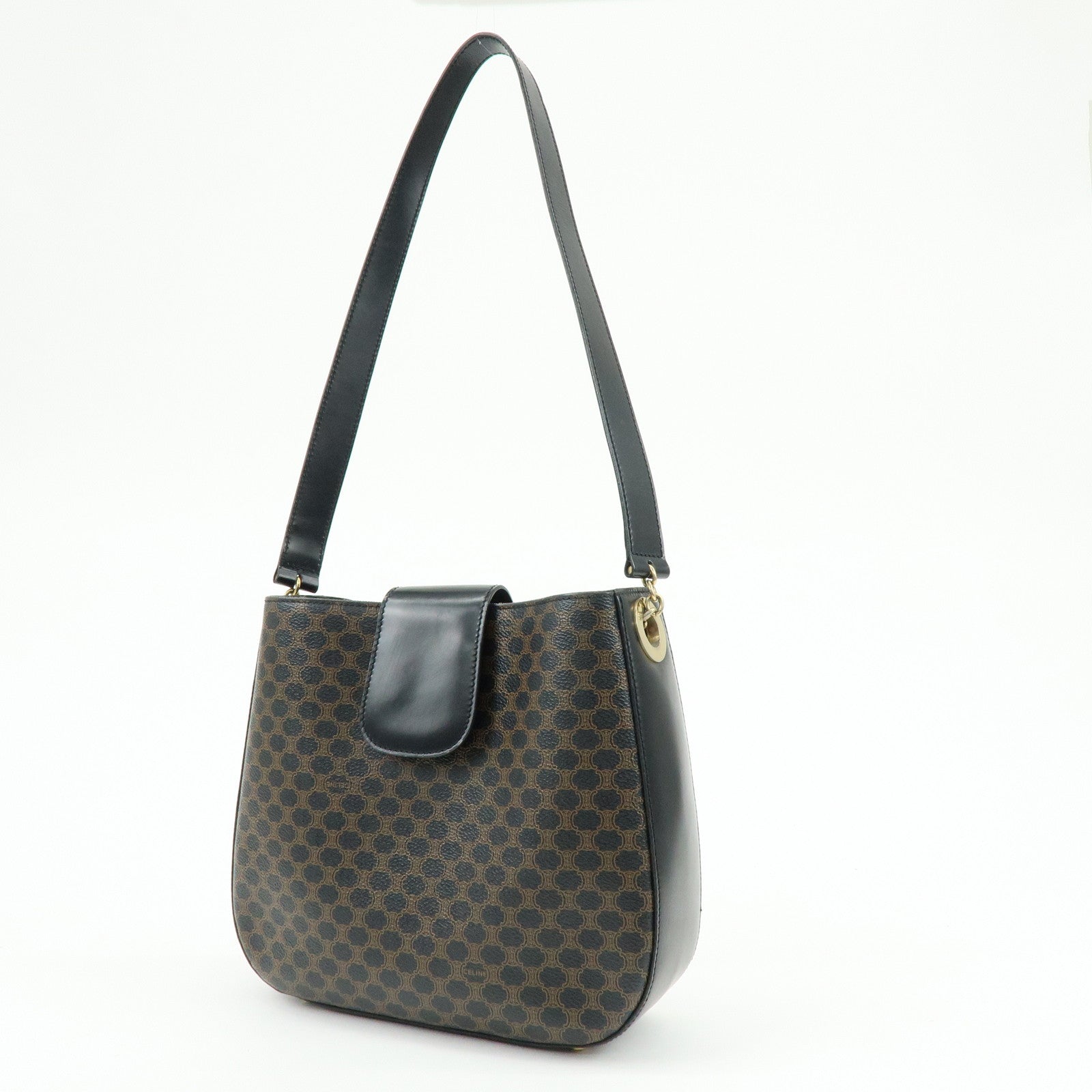 CELINE Macadam PVC Canvas Leather Shoulder Crossbody Bag Black