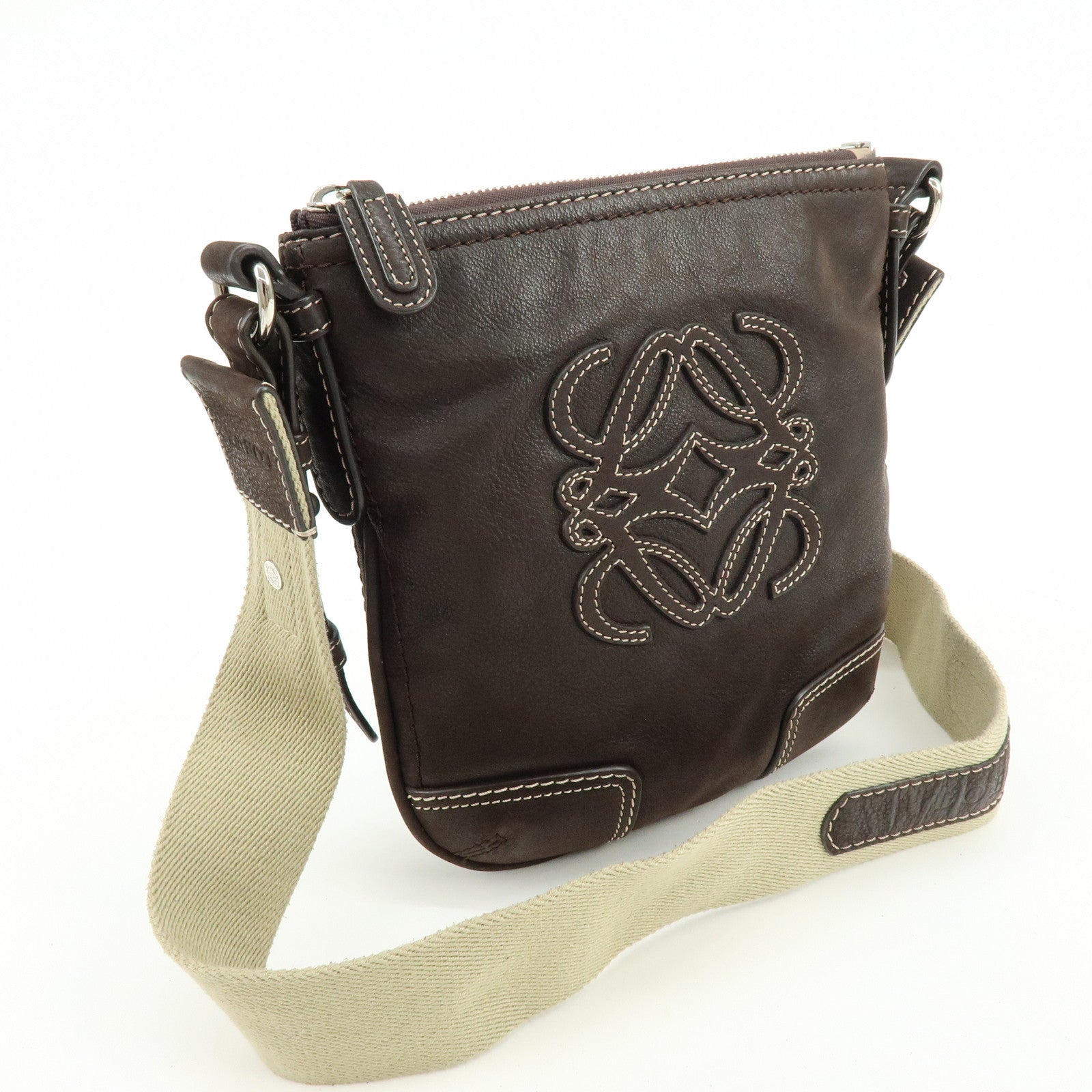 LOEWE Anagram Leather Shoulder Bag Crossbody Bag Brown