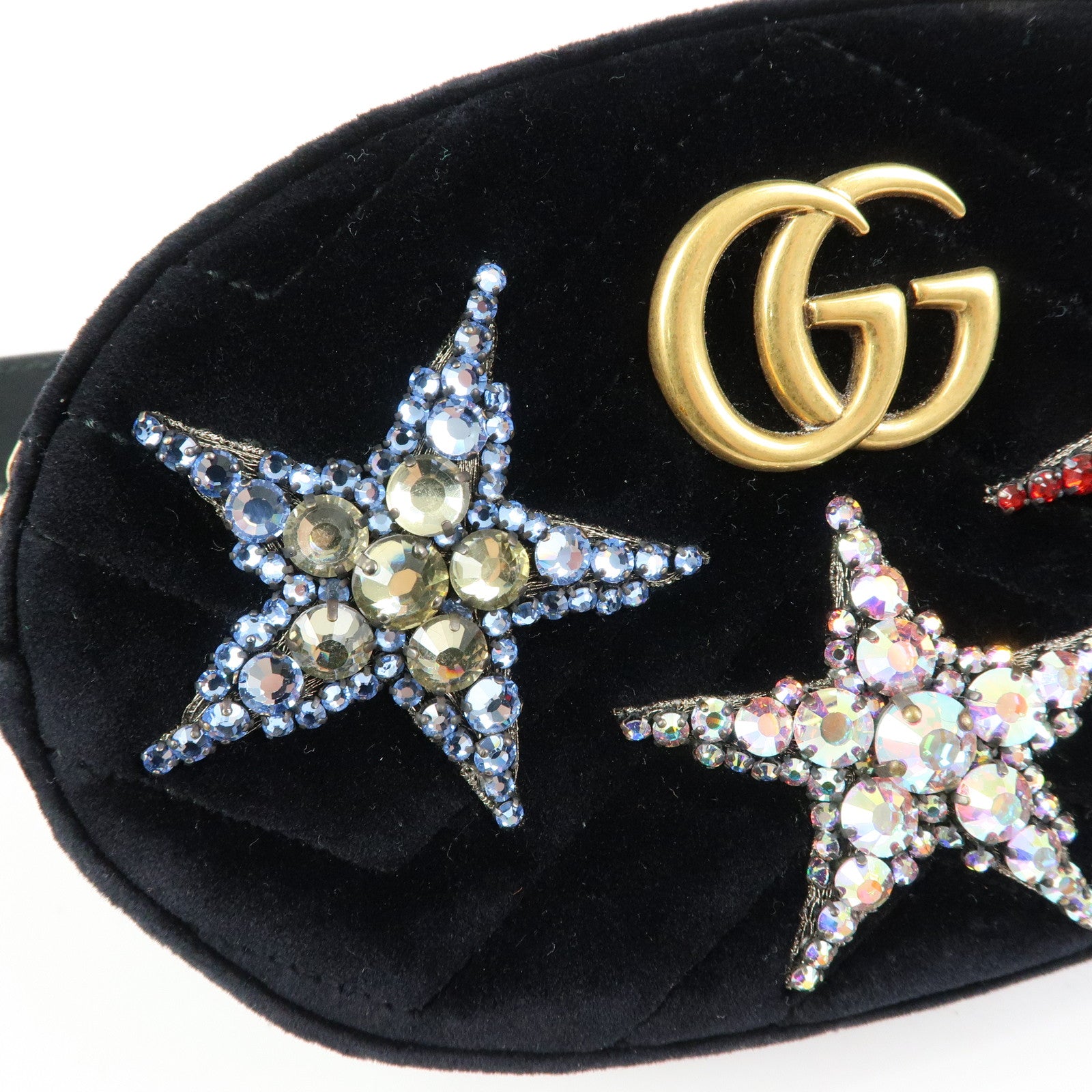 GUCCI Velvet Leather Star Bijou Motif Waist Pouch Body Bag 476434