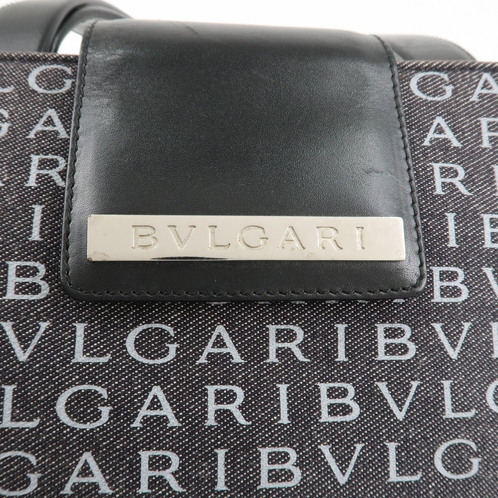 BVLGARI Logo Mania Canvas Leather Tote Bag Shoulder Bag Black