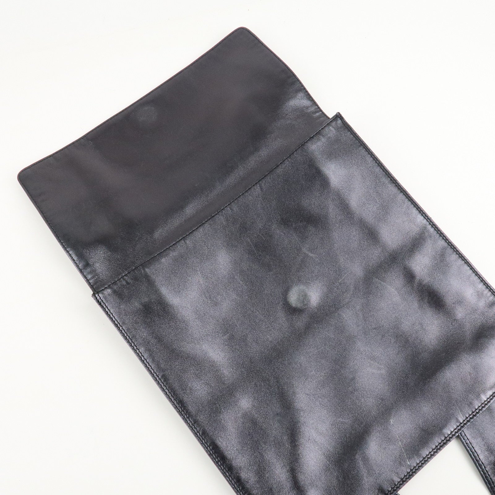 CHANEL Leather Logo Shoulder Bag Hand Bag Black Used