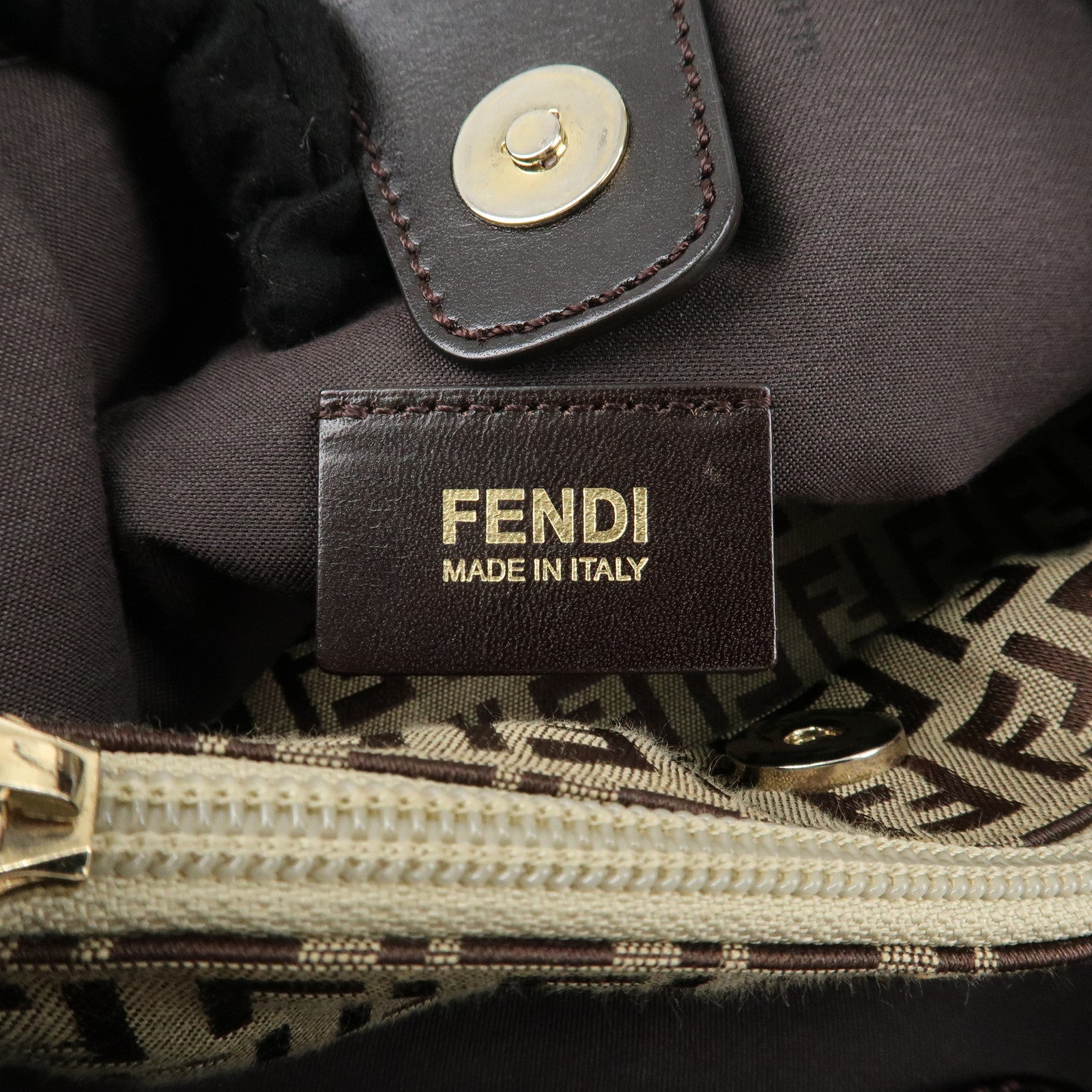 FENDI Zucchino Canvas Leather Tote Bag Khaki Brown 8BH220