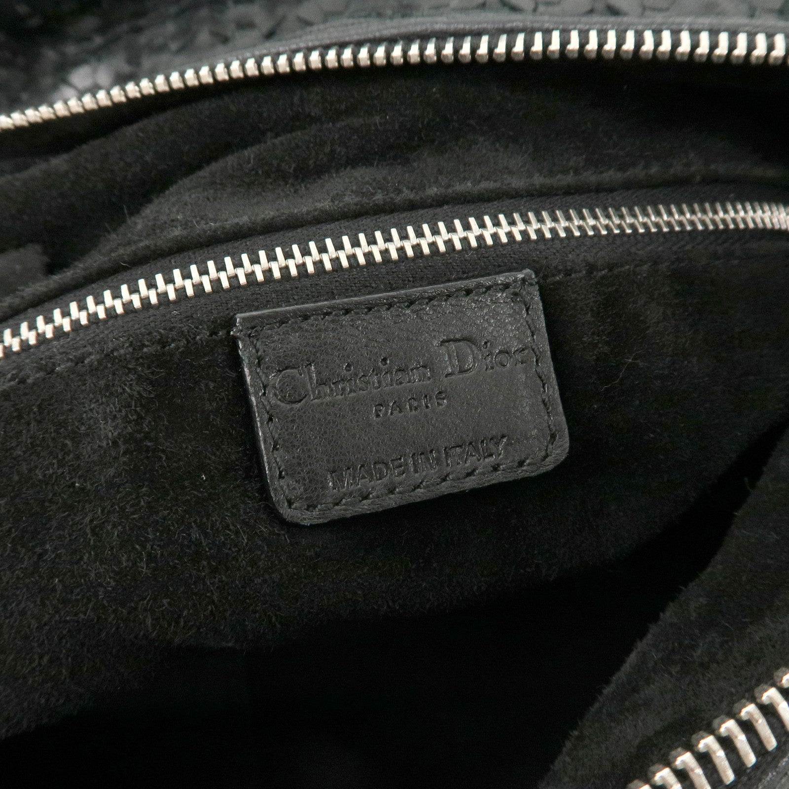 Christian Dior Woven Leather One Shoulder Bag Black Silver HDW