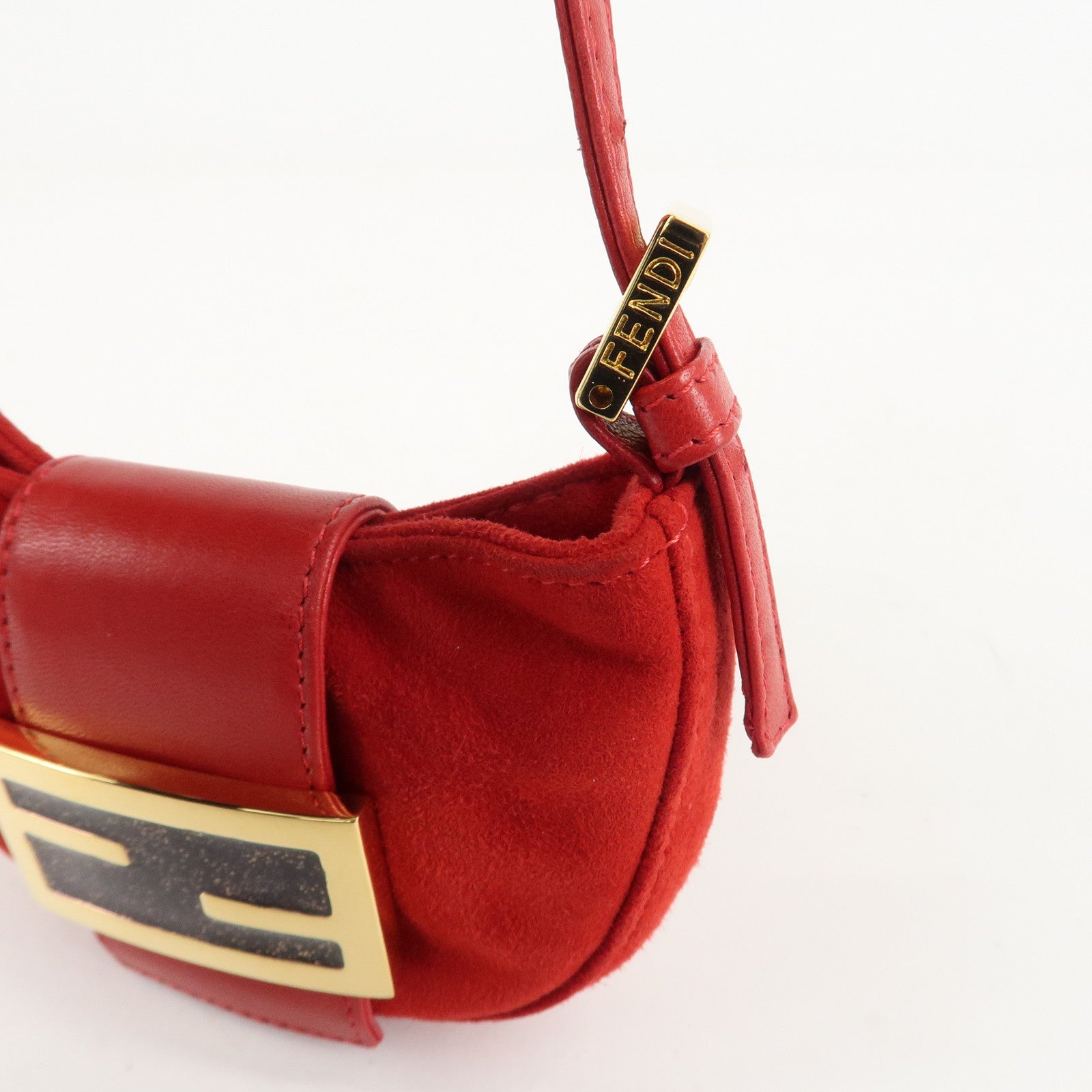 FENDI Suede Leather Mini Croissant Hand Bag Red 26673