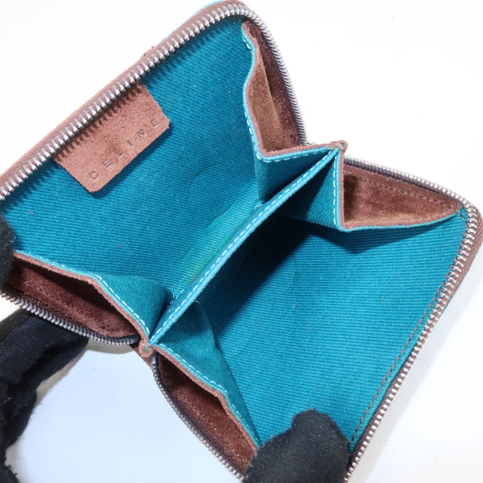 CELINE Suede Leather Shoulder Bag Macadam Engraved Flower Brown Used