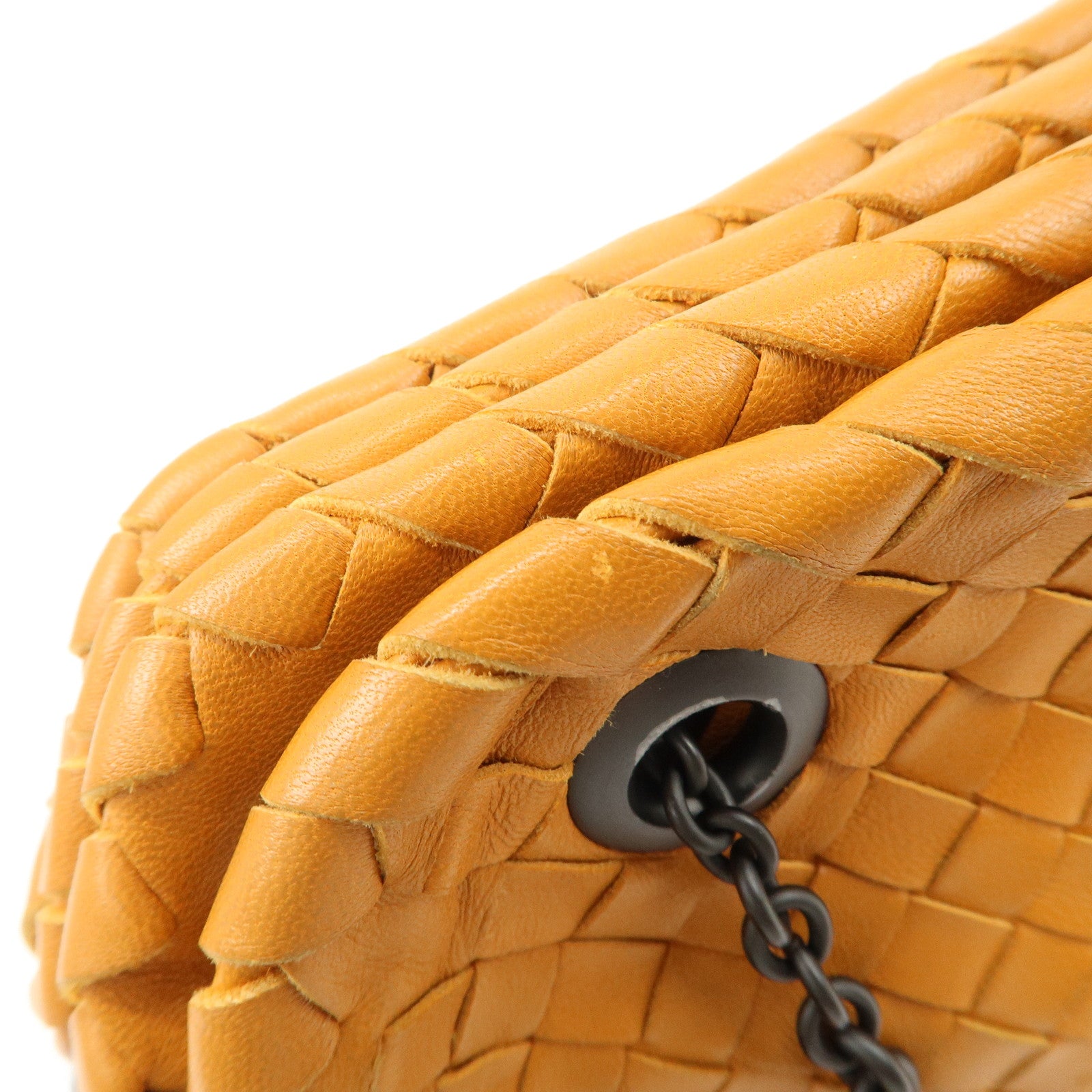 Bottega Veneta Intrecciato Leather Chain Shoulder Bag Orange Used