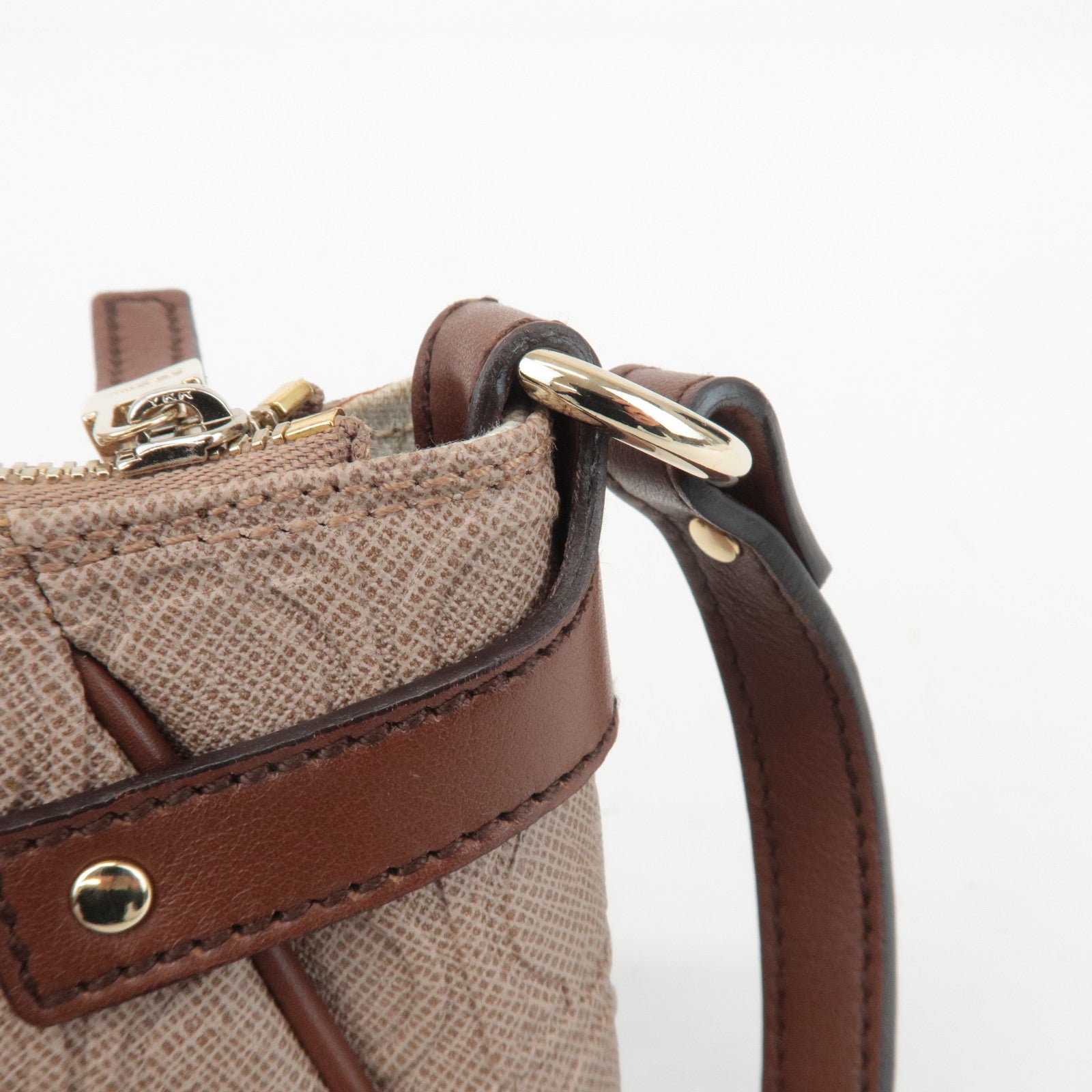 Ferragamo Gancini PVC Leather Shoulder Bag Pink Beige Brown Used