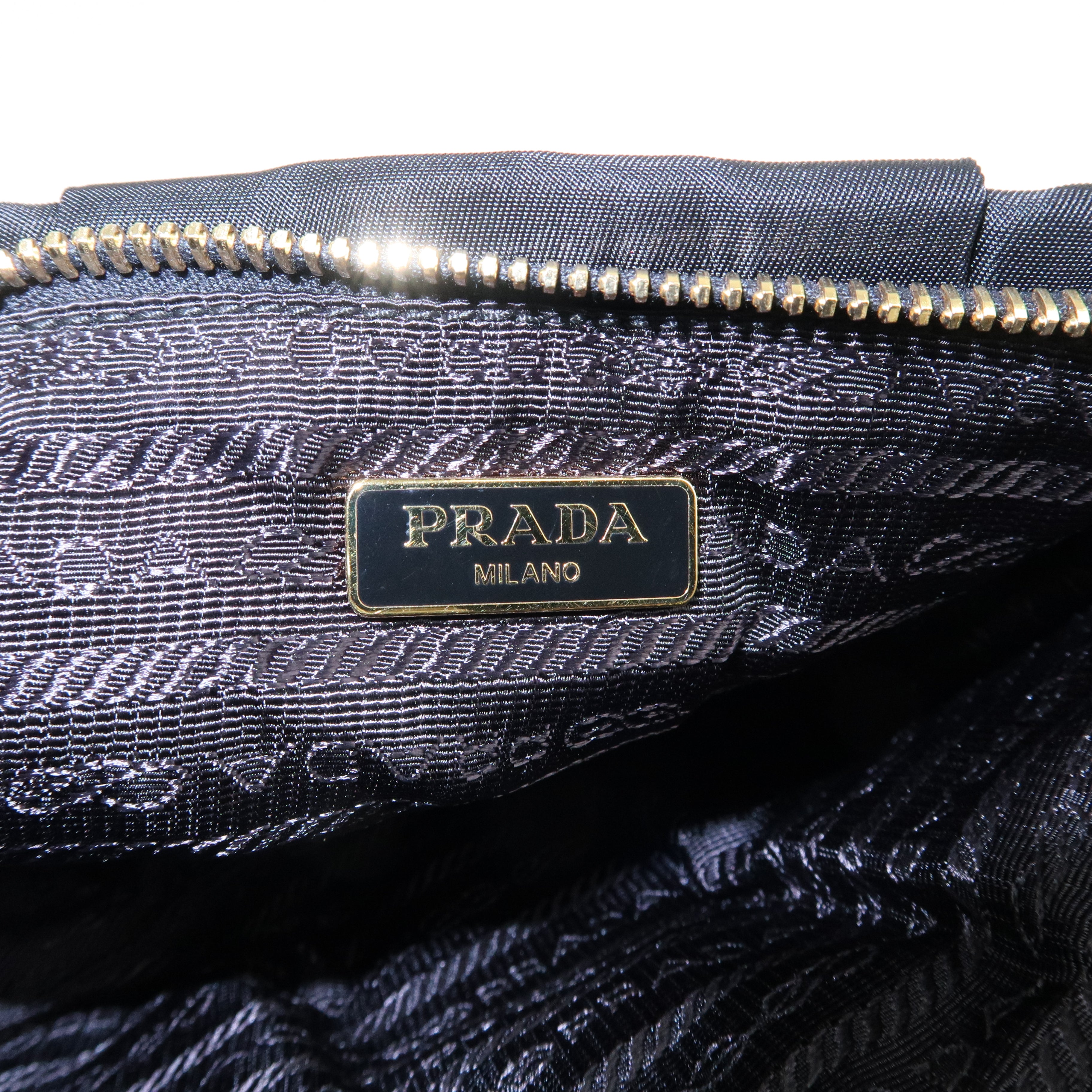 PRADA Logo Nylon Leather Ribbon Cosmetic Pouch Black 1N1422