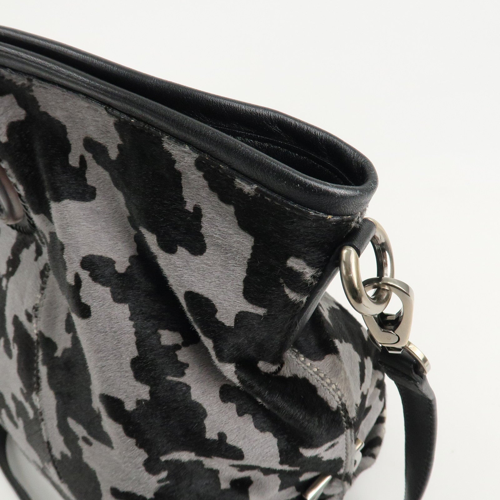 Ferragamo Gancini Unborn Calf Leather 2Way Bag Gray Black Used