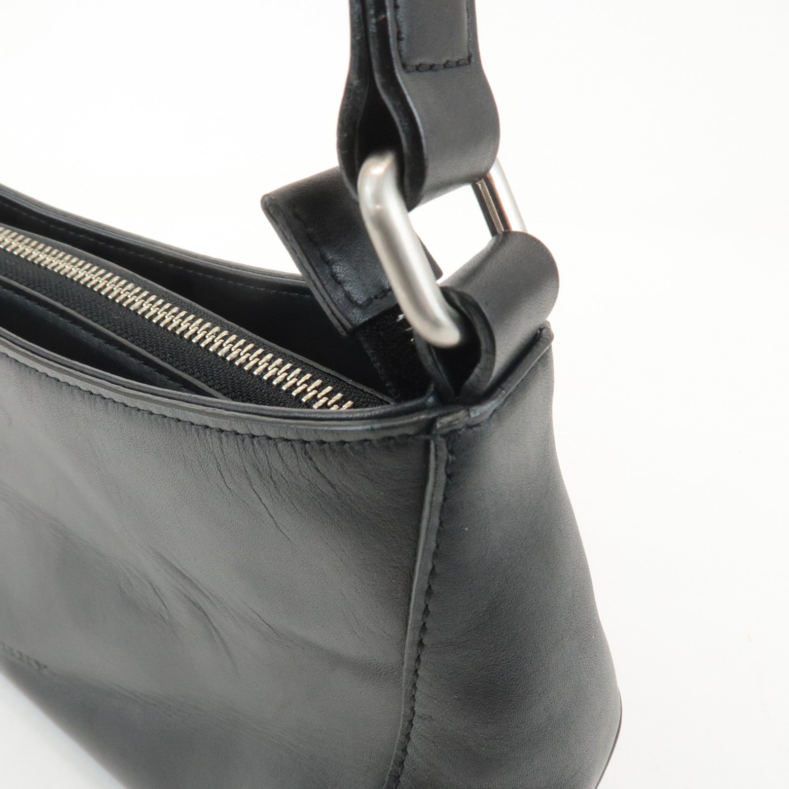 BURBERRY Leather Shoulder Bag Hand Bag Black Silver Hardware