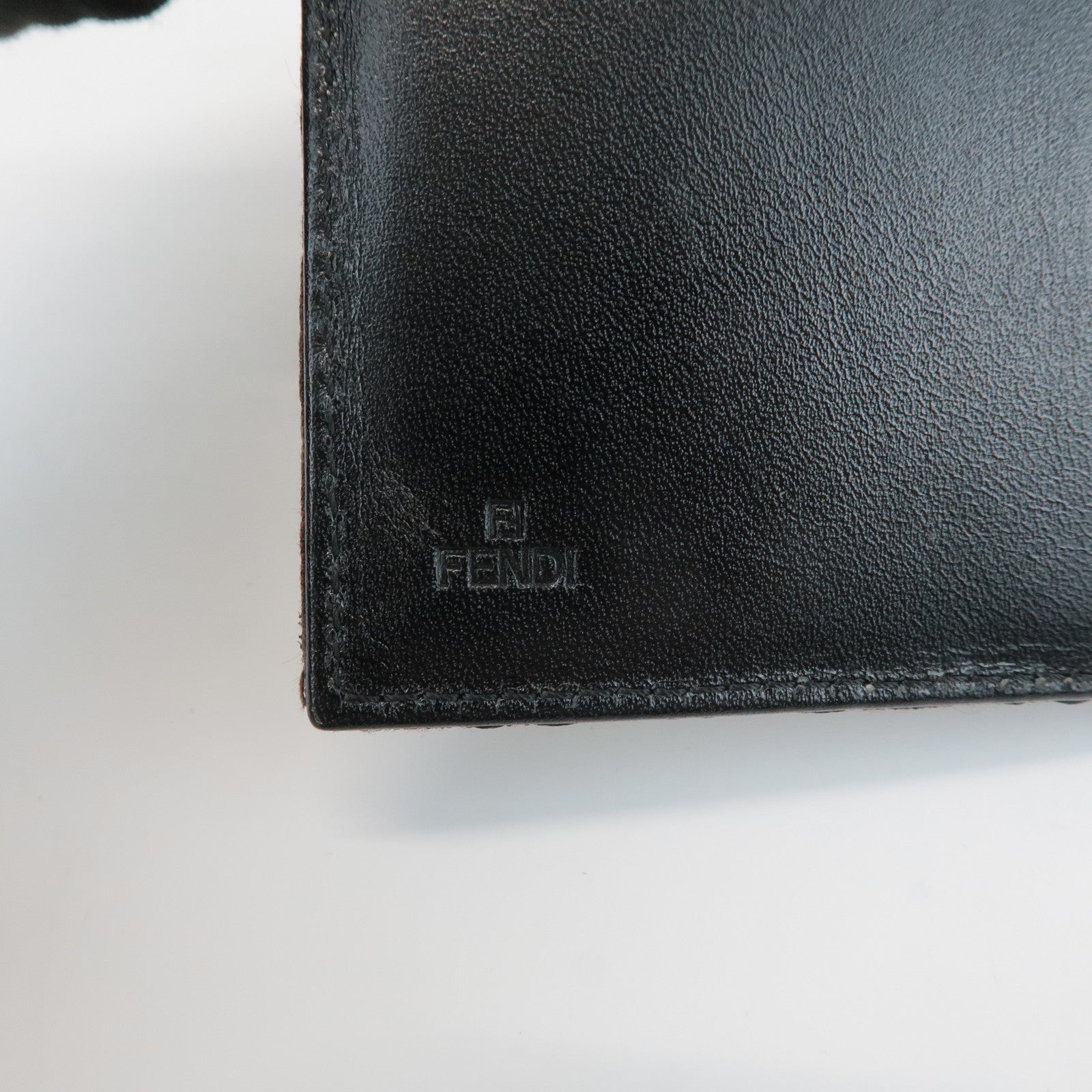 FENDI Zucca Canvas Leather Double Hook Wallet Brown Black 8M0035 Used