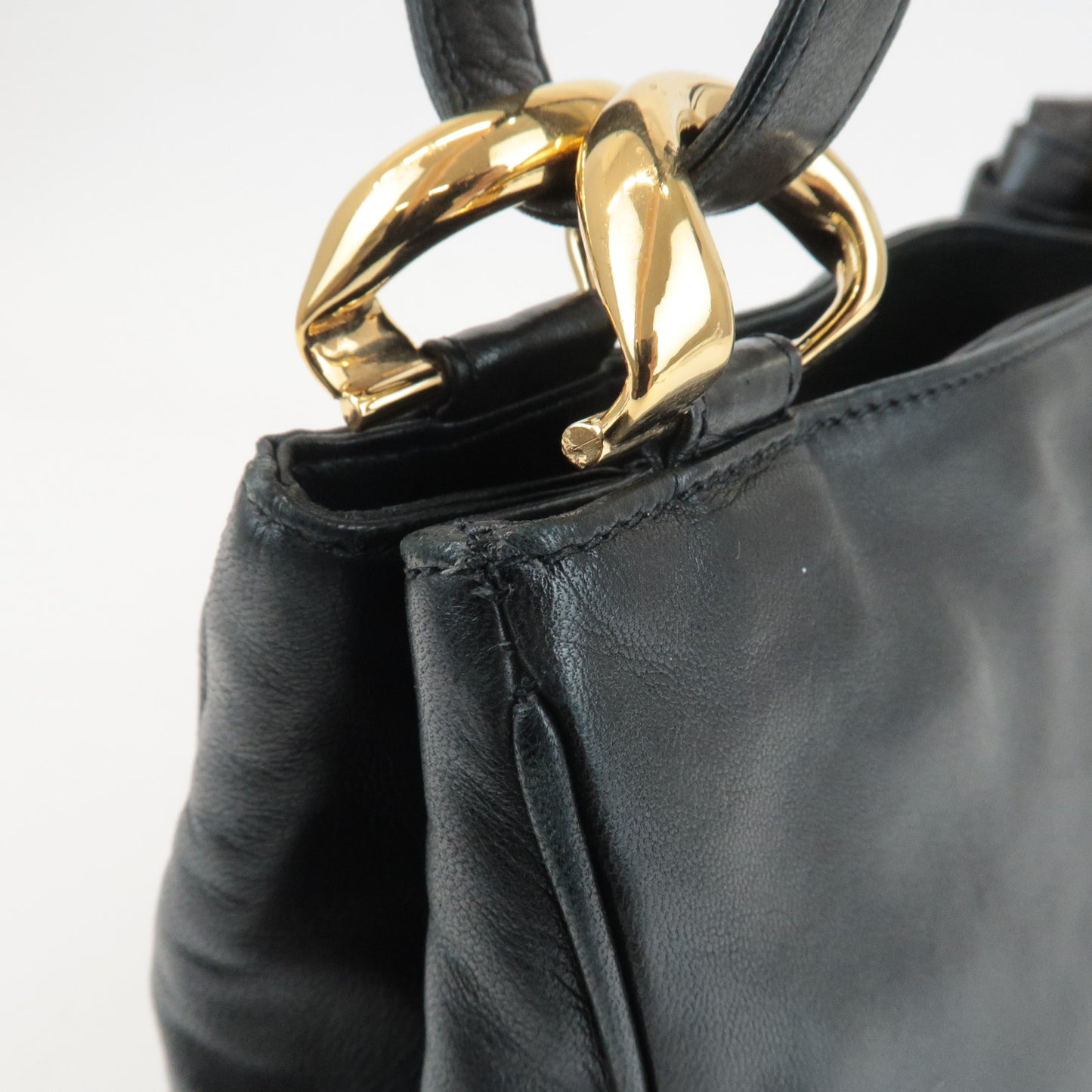 LOEWE Anagram Leather Shoulder Bag Black Gold Hardware